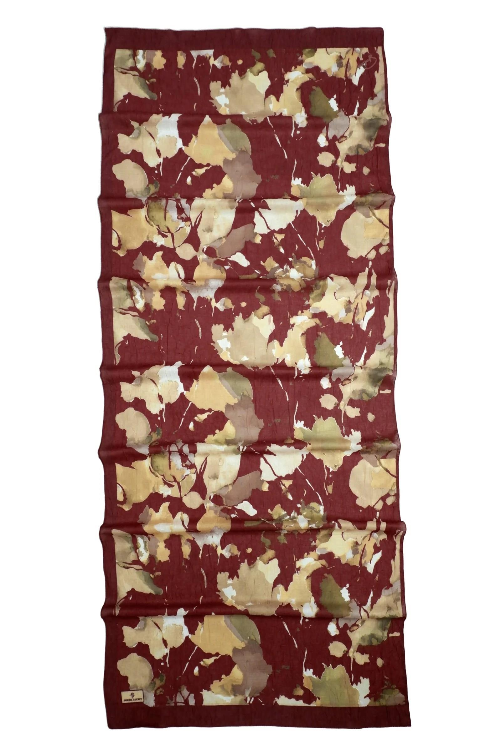 Shawl Secret Bambreeze Veluna Bambu Kraş Dijital Şal 52810 Bordo Krem