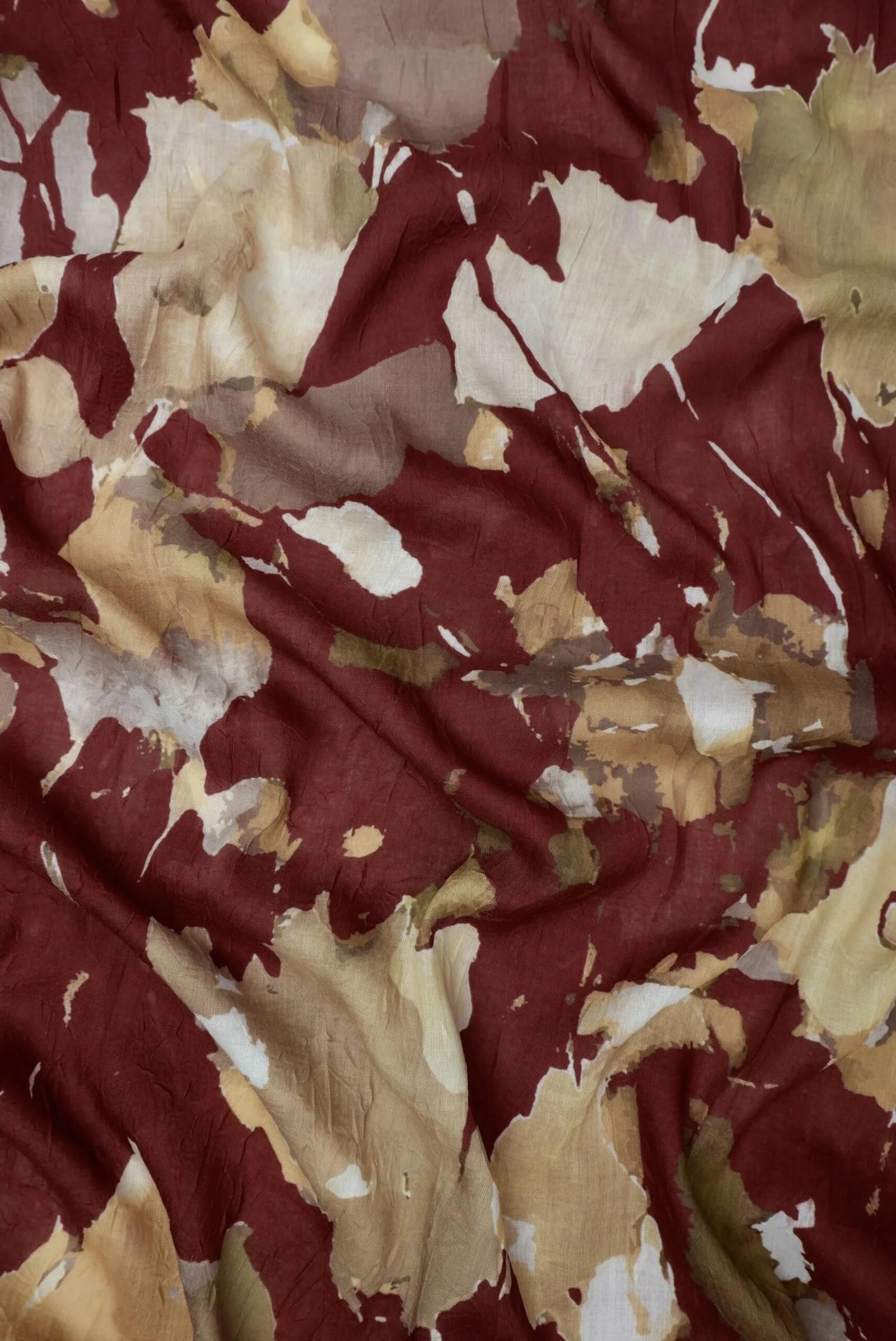 Shawl Secret Bambreeze Veluna Bambu Kraş Dijital Şal 52810 Bordo Krem