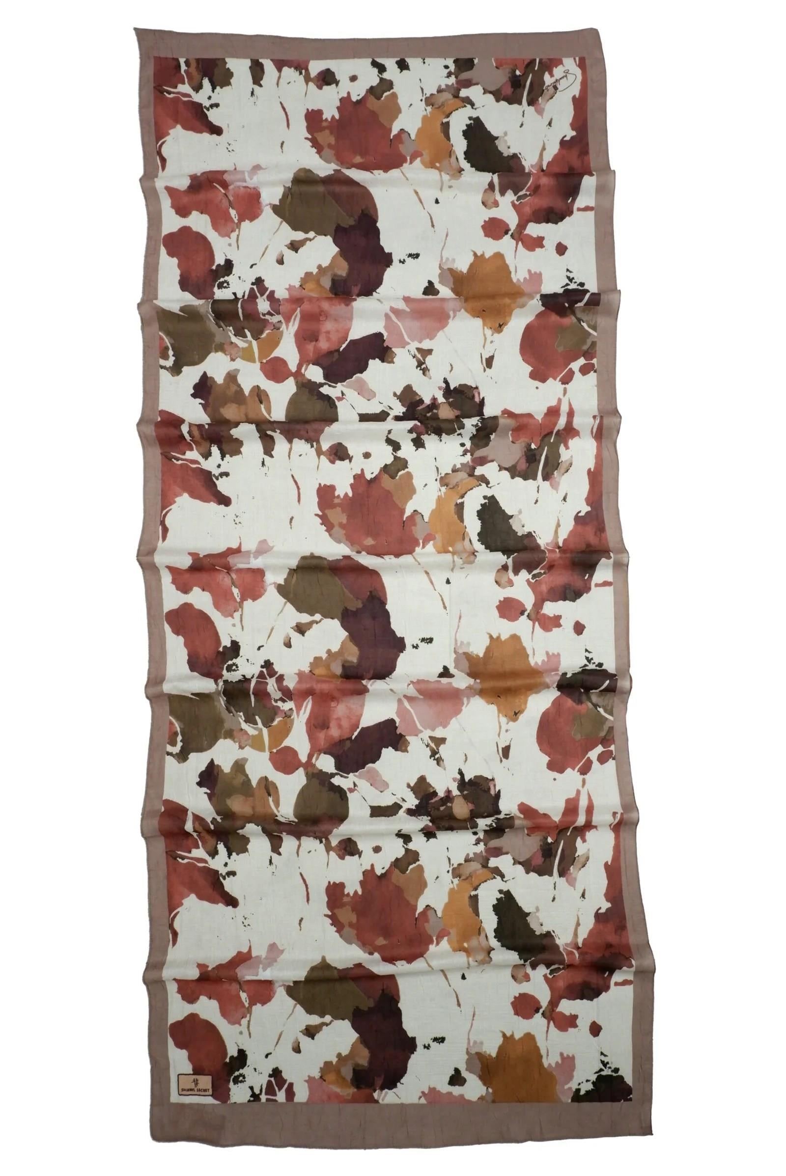 Shawl Secret Bambreeze Veluna Bambu Kraş Dijital Şal 52806 Krem Bordo