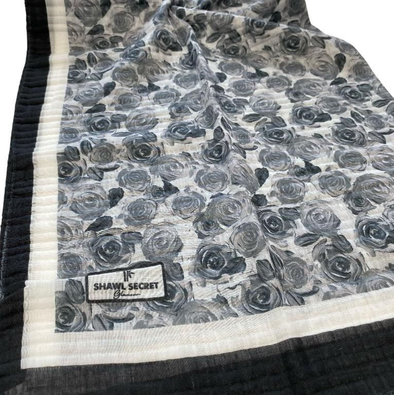 Shawl Secret Çiçek Desen Glamour Şal Gri  54267
