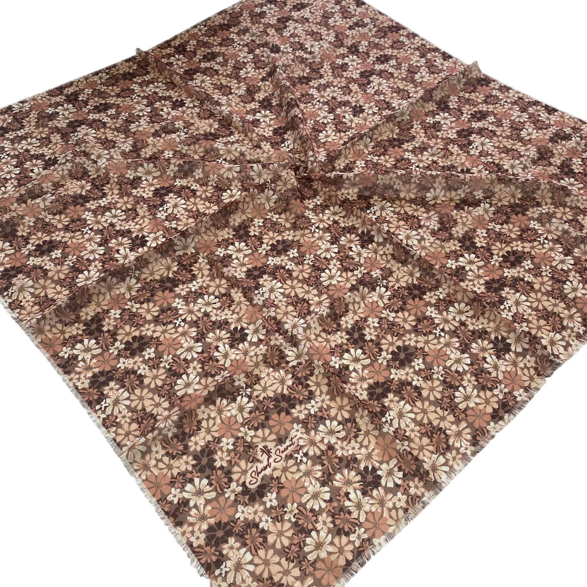 Shawl Secret Çiçek Desen Tülbent Kahverengi 55013