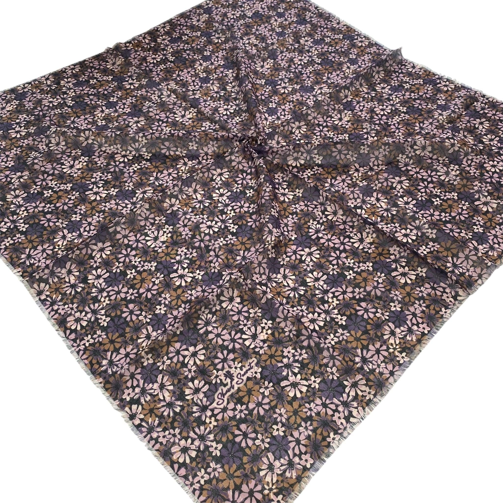 Shawl Secret Çiçek Desen Tülbent Mor 55009