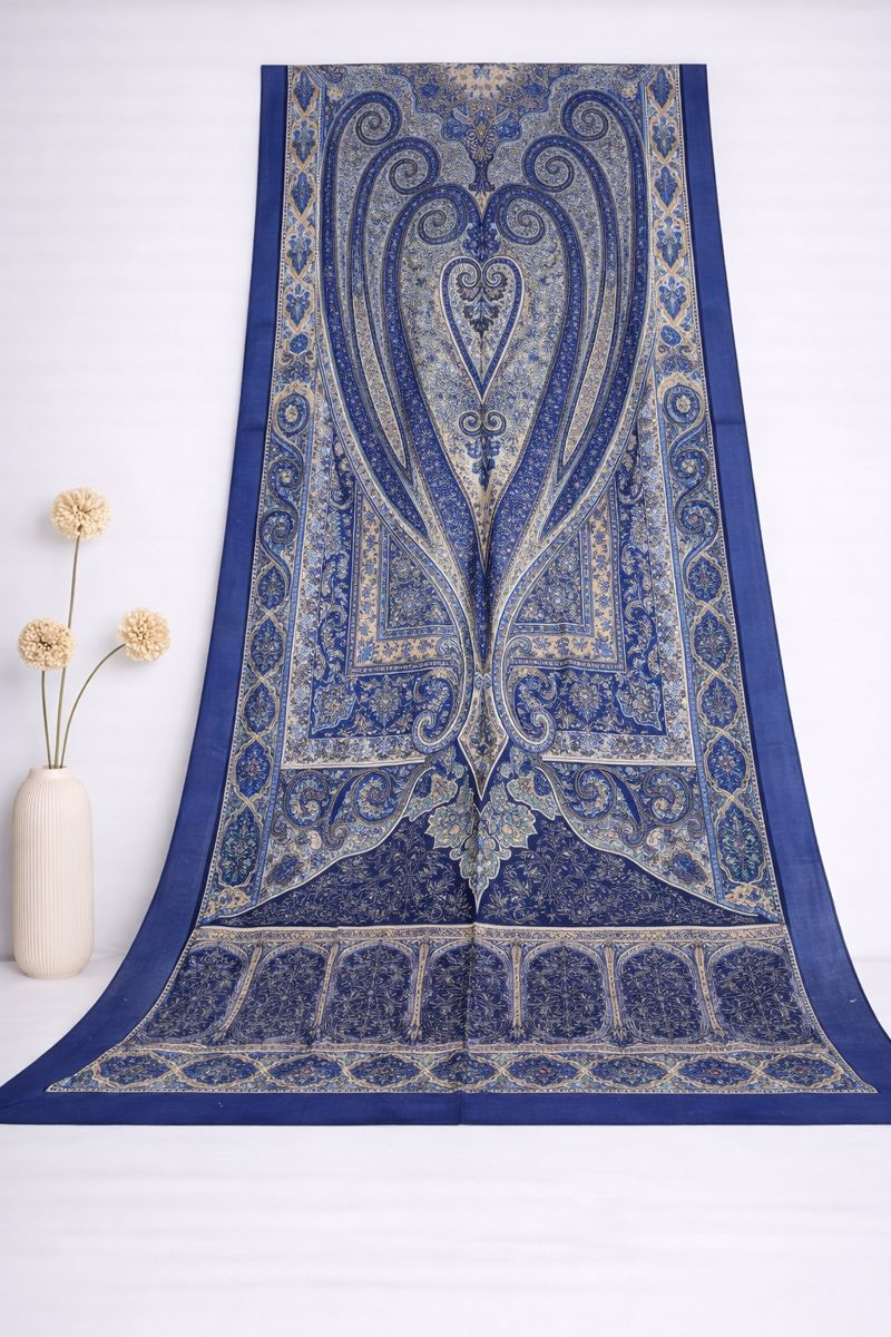 Shawl Secret Glamour Pamuklu Etnik Şal 2 - 52871 Koyu Mavi Sarı