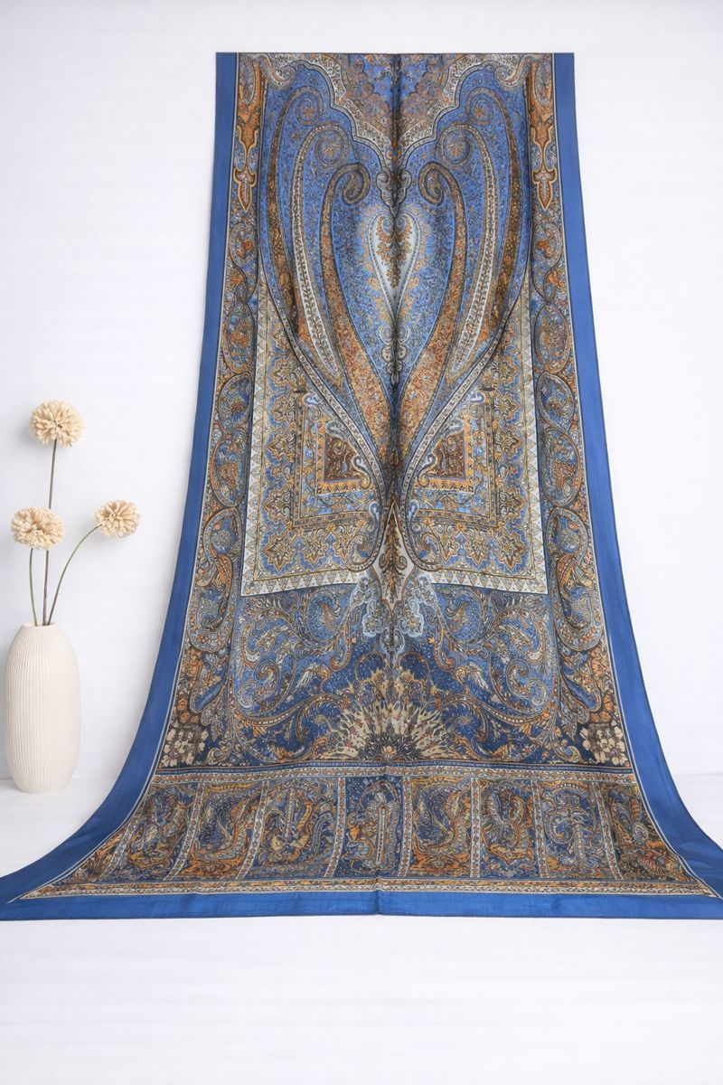 Shawl Secret Glamour Pamuklu Etnik Şal 2 - 52860 Mavi Turuncu