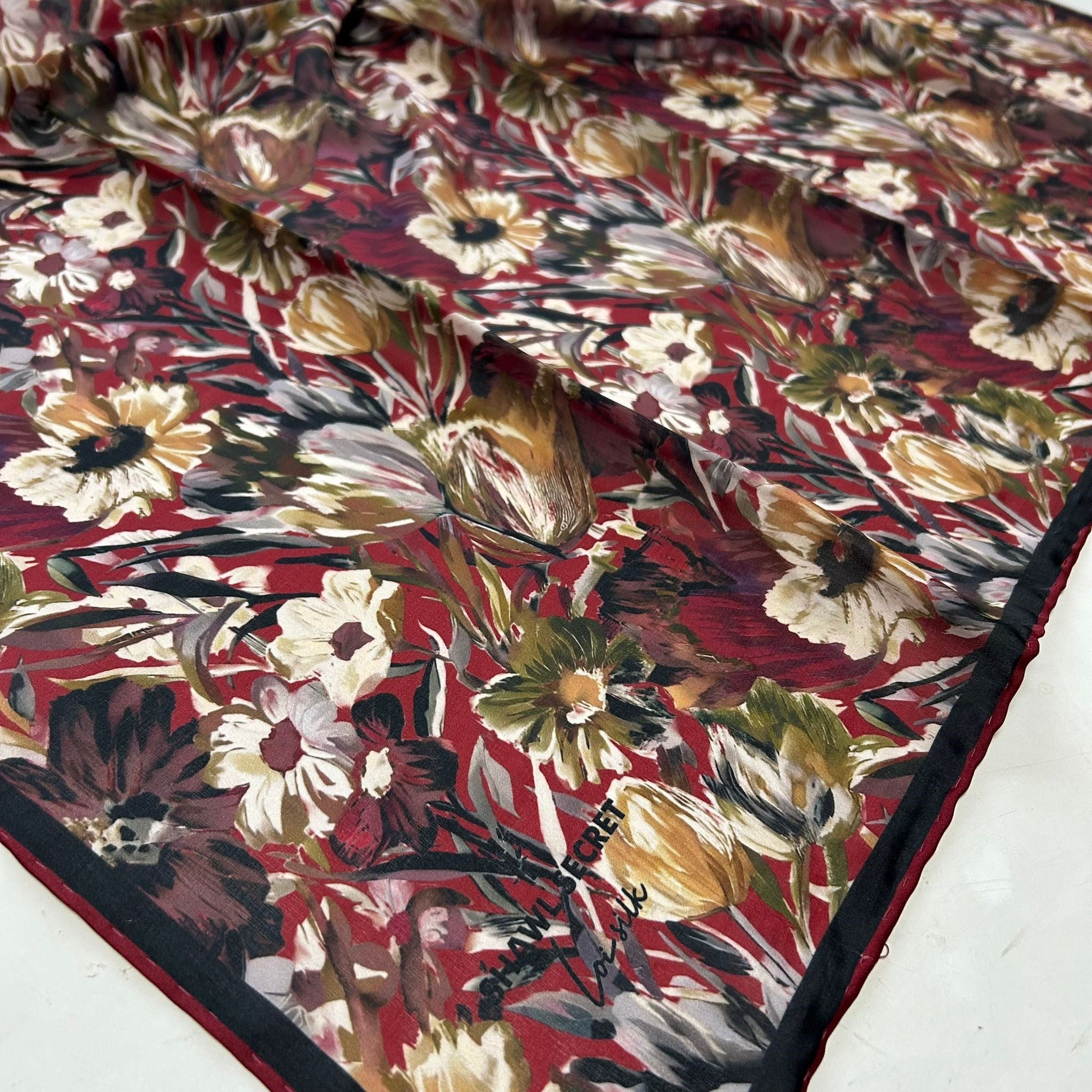 Shawl Secret Loi Silk İpeksi Eşarp Bordo - Siyah 54183
