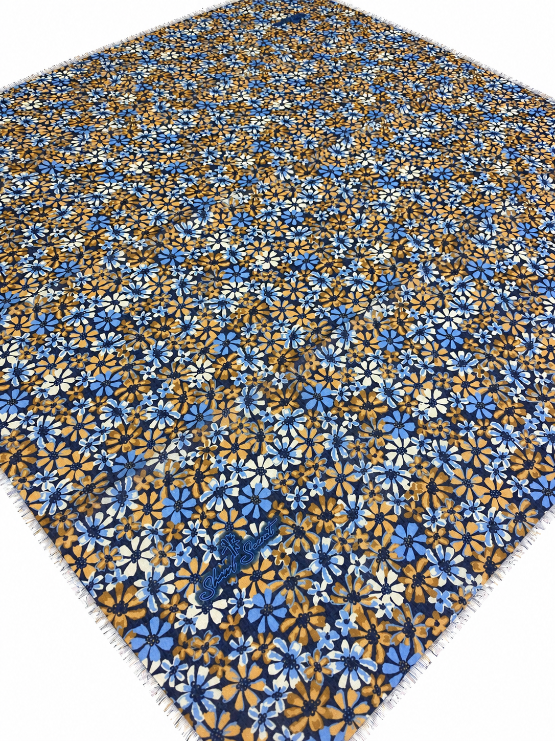 Shawl Secret Tülbent İndigo Mavi Çiçek Desen