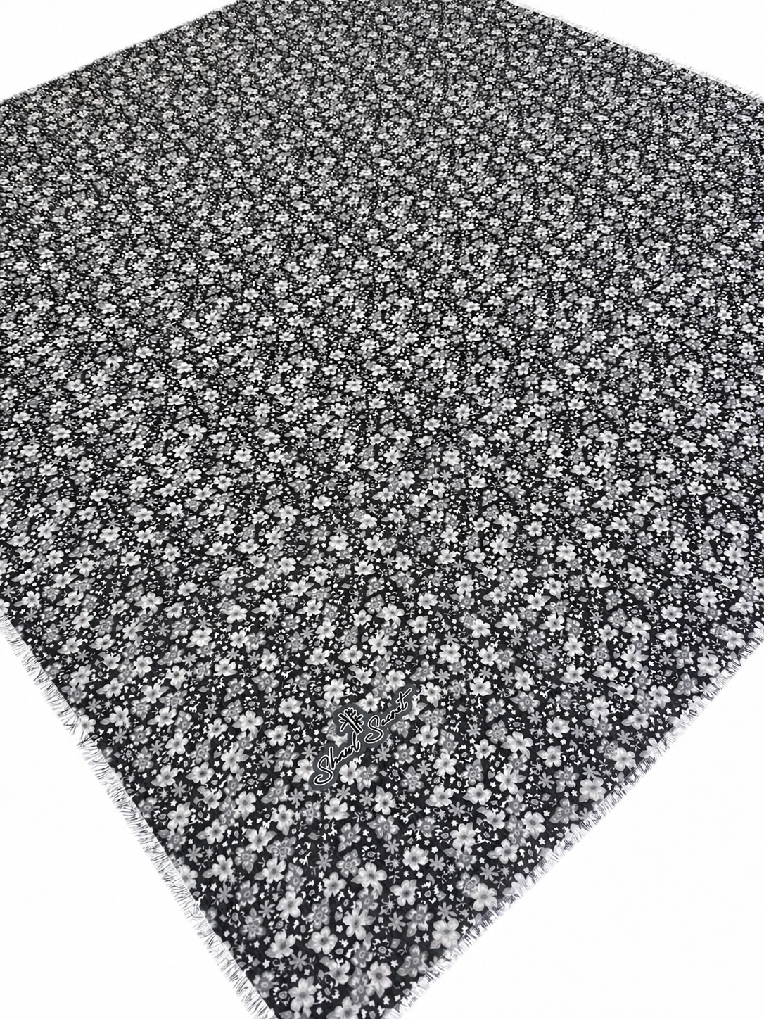 Shawl Secret Tülbent Siyah Gri Çiçek Desen