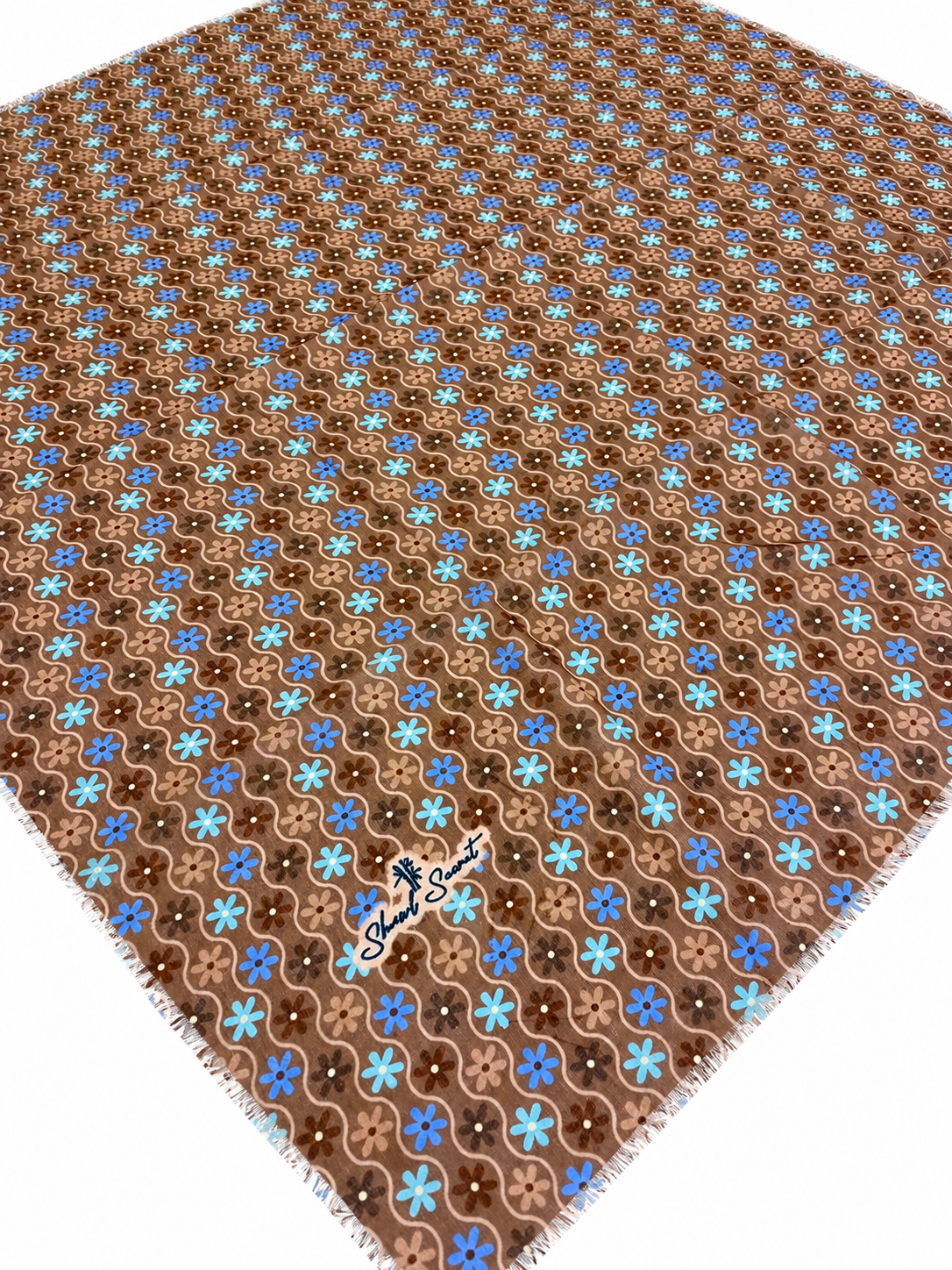 Shawl Secret Tülbent Turkuaz Mavi Çiçek Desen