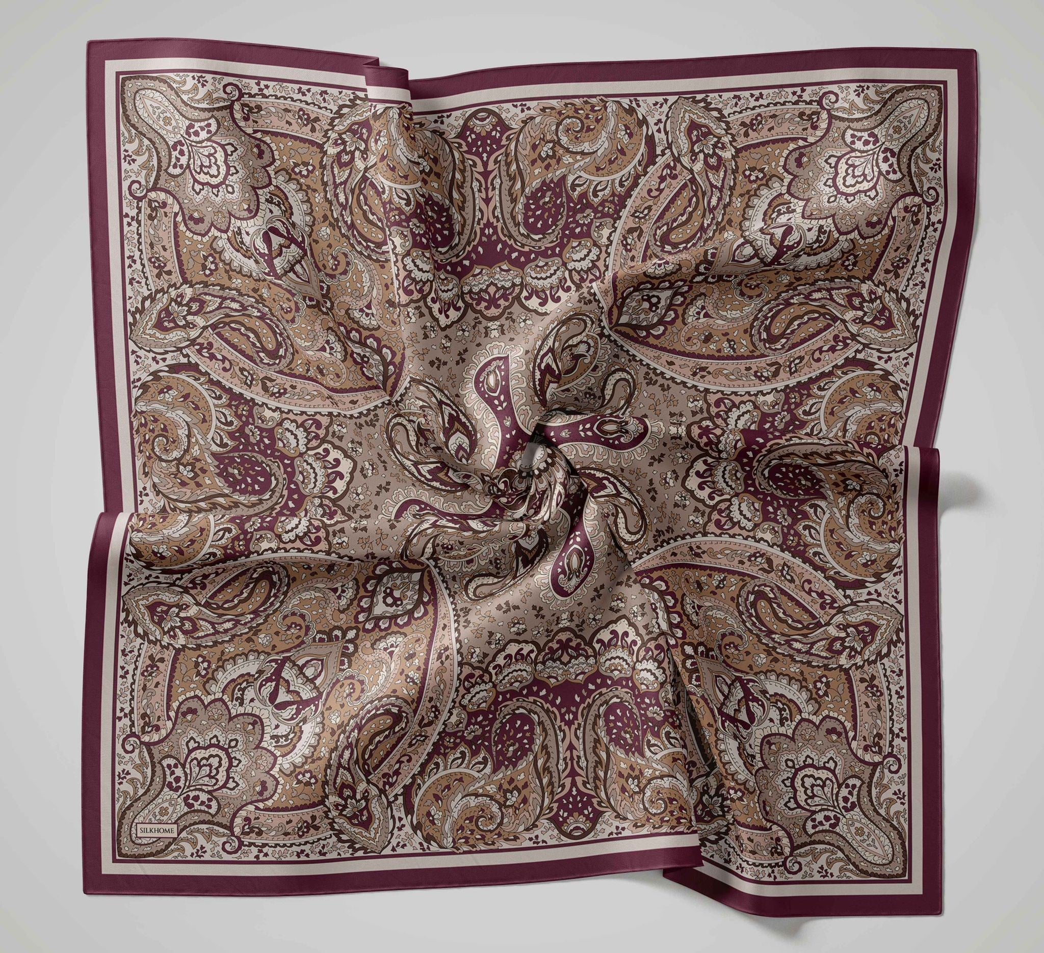 Silk Home Arve Eşarp IST 181001 - 01 Mürdüm - Bej Etnik Desen 