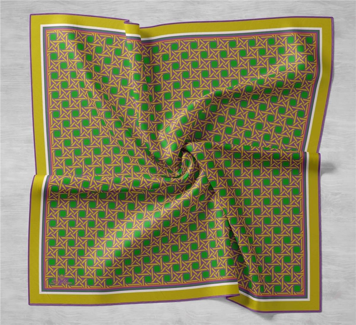 Silk Home Eflatun Yeşil Karma Desen Tivil İpek Eşarp 11424-63