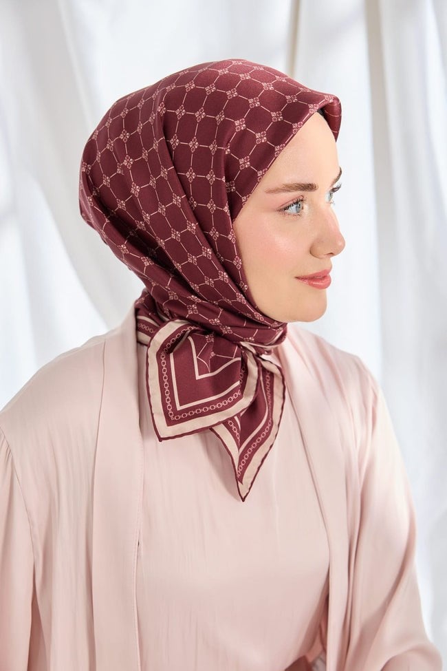 Silk Home İpek Eşarp Monogram Bordo