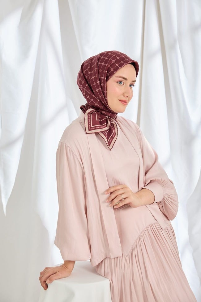 Silk Home İpek Eşarp Monogram Bordo