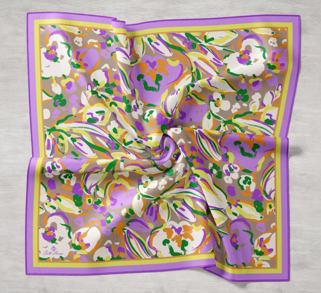 Silk Home Lila-Vizon Desenli Tivil İpek Eşarp 11405-10