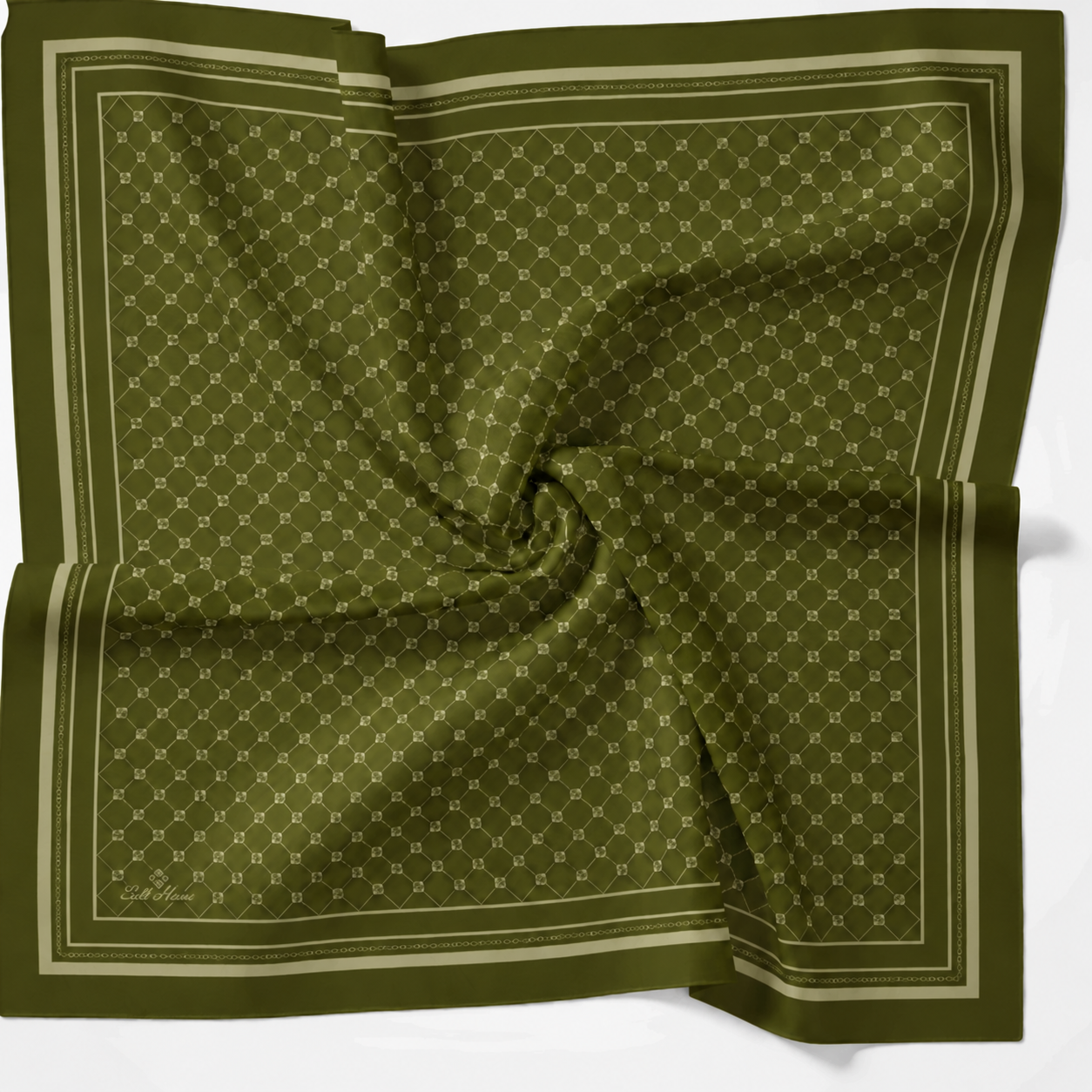 Silk Home Olinda Eşarp IST 48001 - 03 Ceviz Yeşili -  Vizon İnce Monogram Desen
