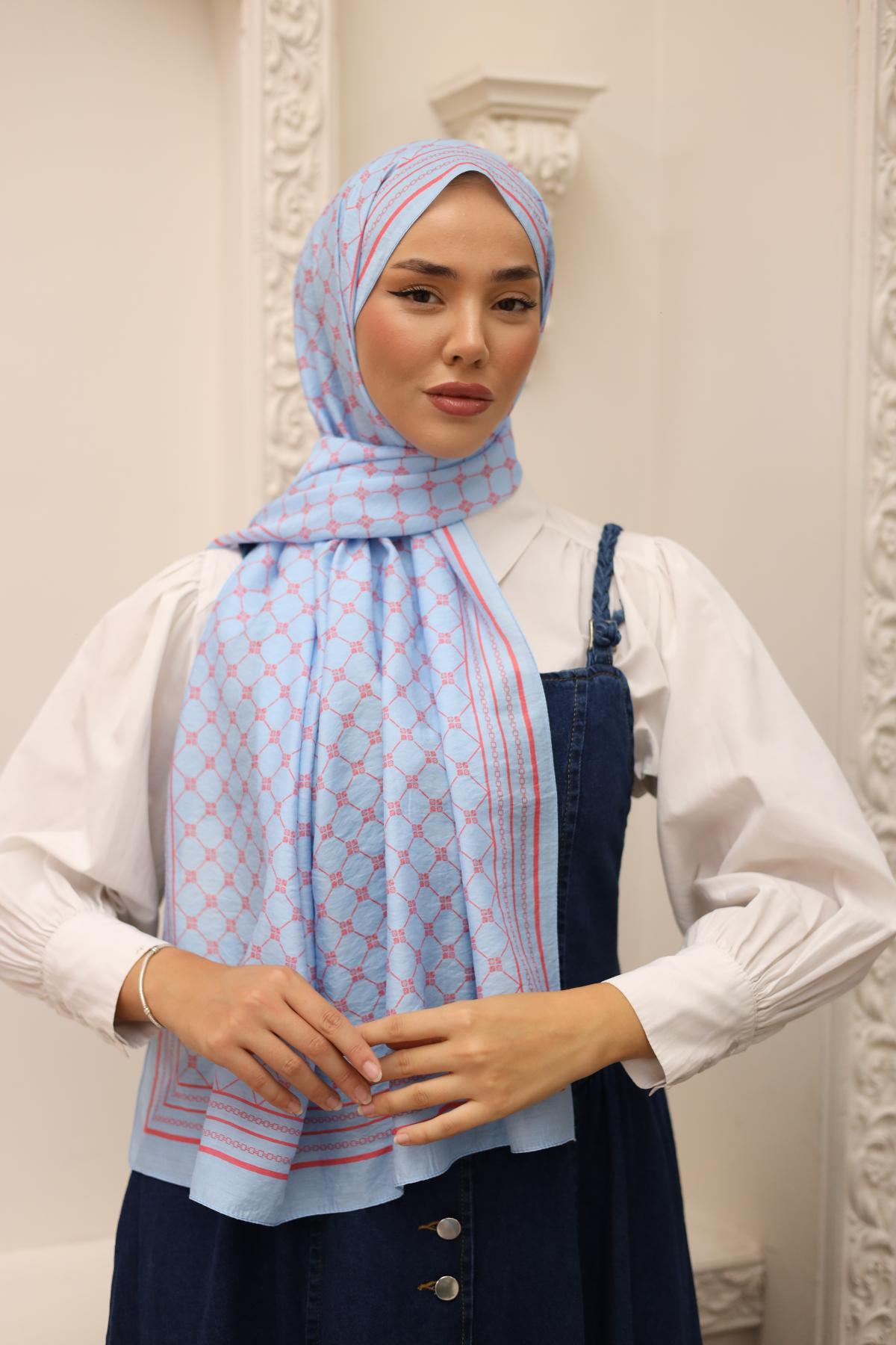 Silk Home Olinda Şal 49005-08 Mavi, Mercan