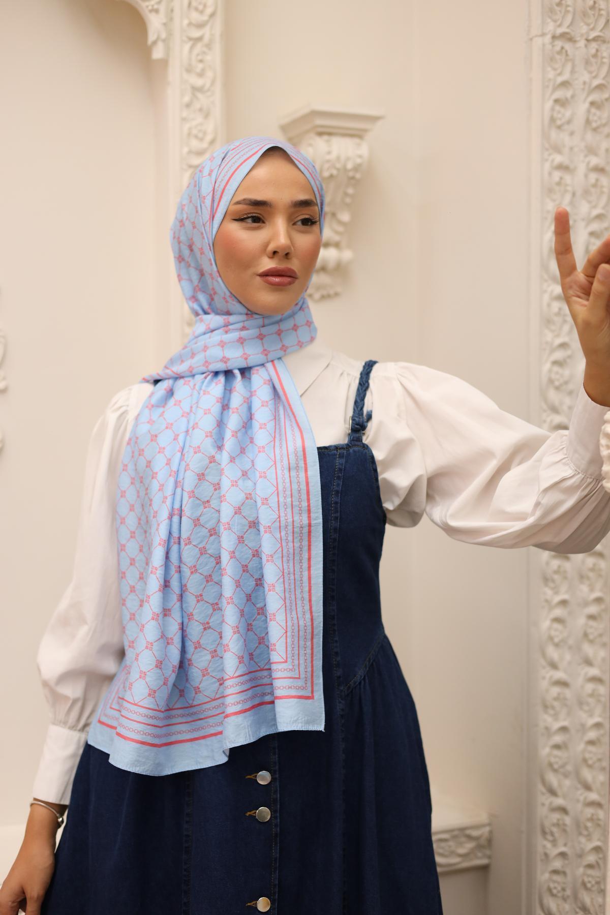 Silk Home Olinda Şal 49005-08 Mavi, Mercan