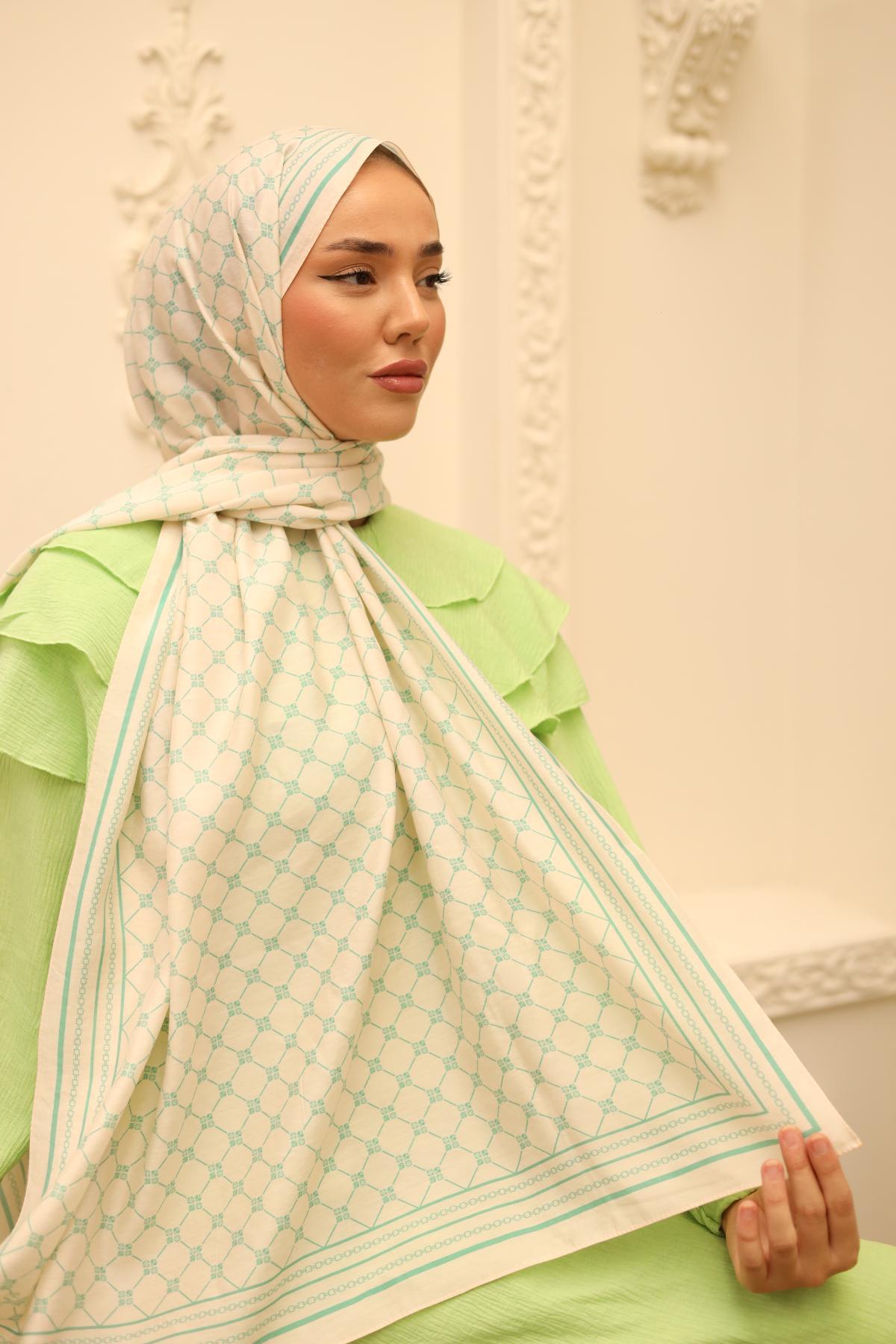 Silk Home Olinda Şal 49005-12 Krem, Biskay Yeşili