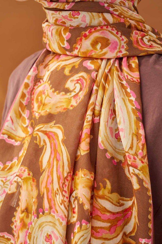 Silk Home Riva Şal Tencel Paisley Kahverengi