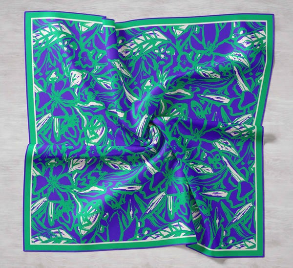 Silk Home Saf Tivil İpek Eşarp 11419 66 Mor Yeşil Soyut Desen