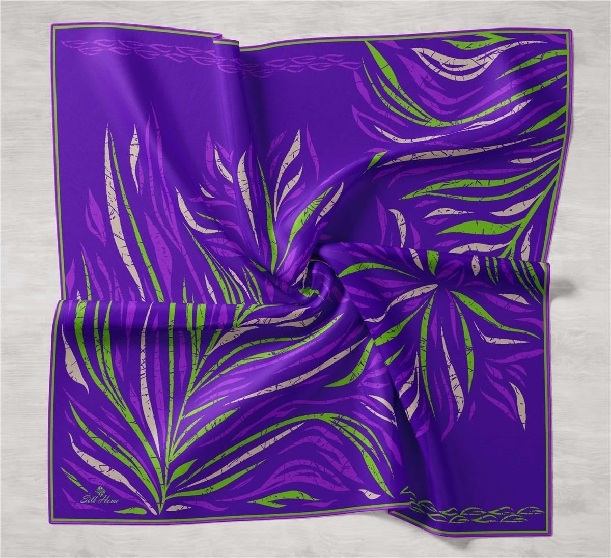 Silk Home Saf Tivil İpek Eşarp 11432 20 Mor Yeşil Soyut Desen