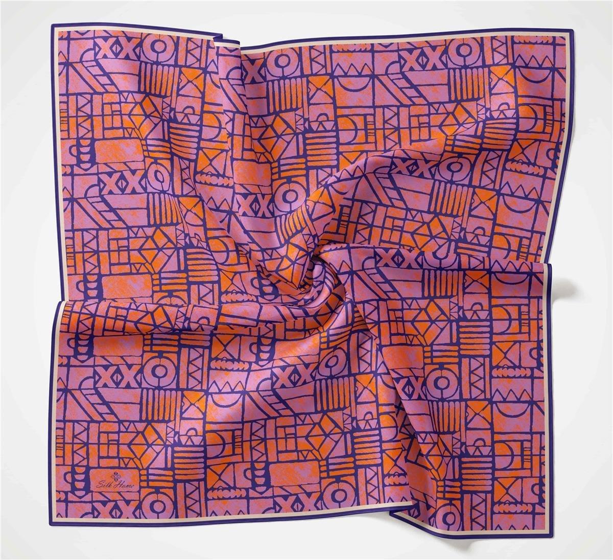 Silk Home Soft Eşarp 36726 Lacivert Turuncu Karma Desen 