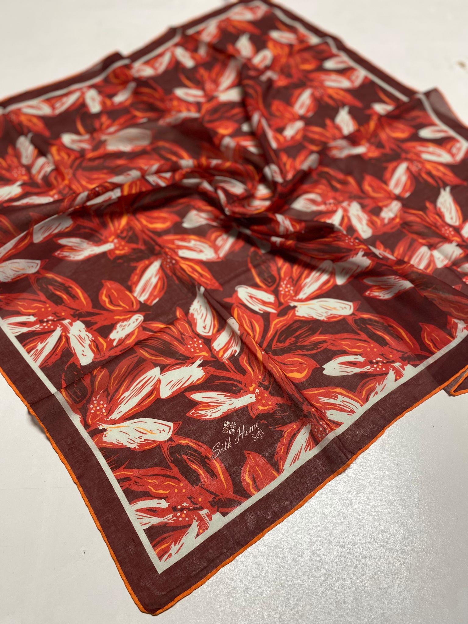 Silk Home Soft Eşarp 52629 Bordo Beyaz Çiçek Desen 