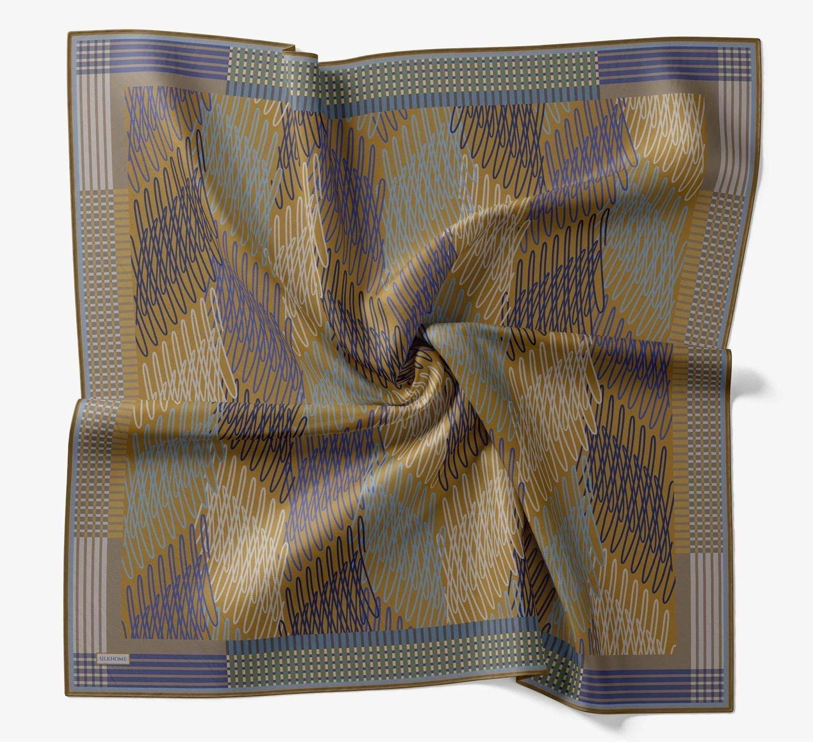 Silk Home Soft Eşarp Çizgi Desenli Yağ Yeşili - Saks Mavisi 