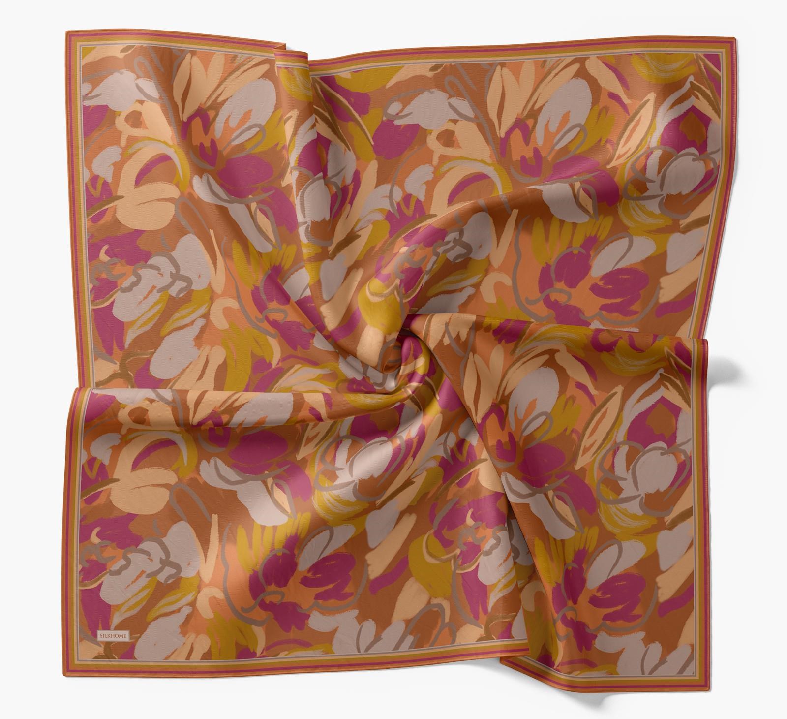 Silk Home Soft Eşarp Fuşya TuruncuSoyut Desen