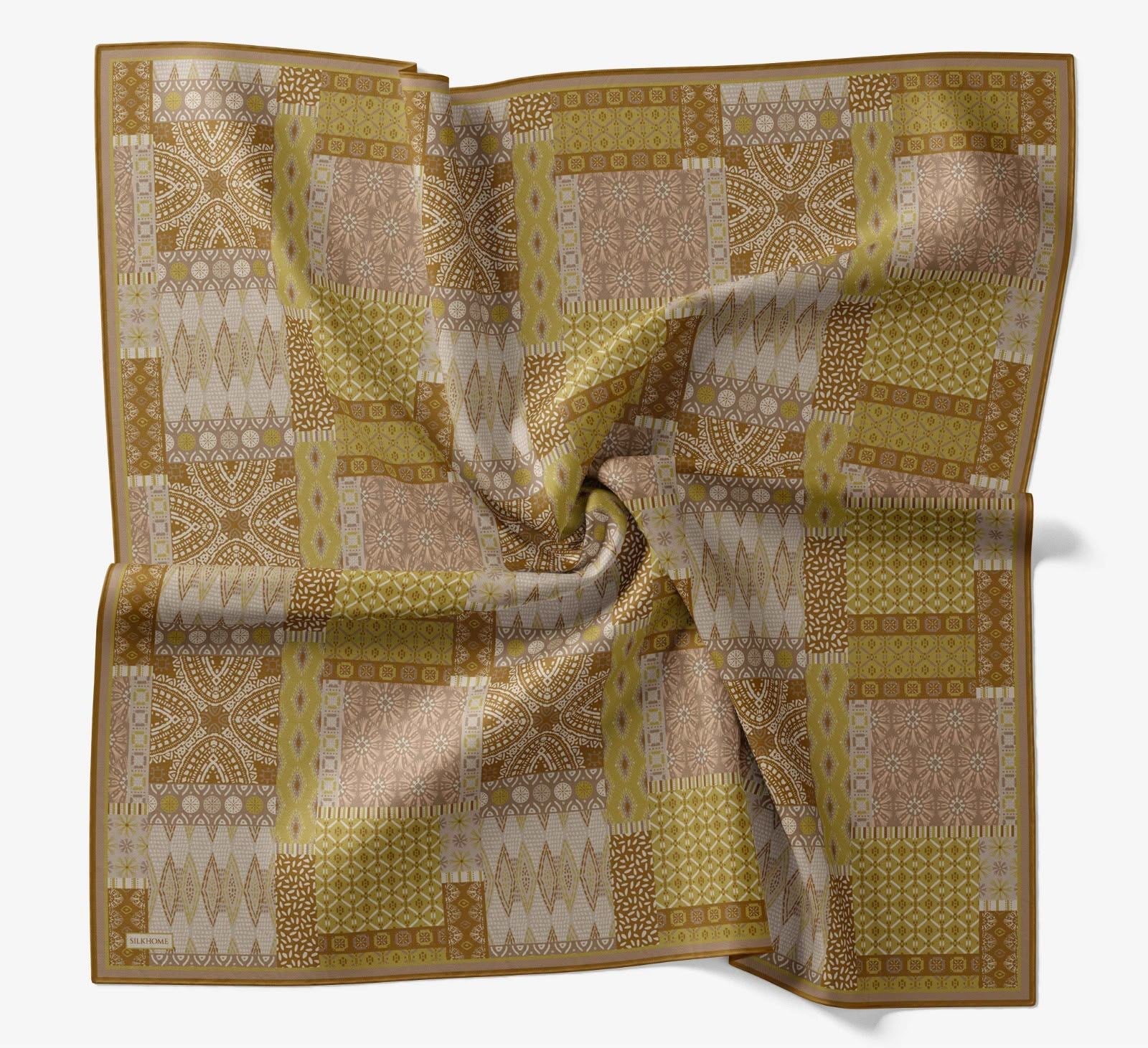 Silk Home Soft Eşarp IST Fıstık Yeşili - Taba Etnik Desen