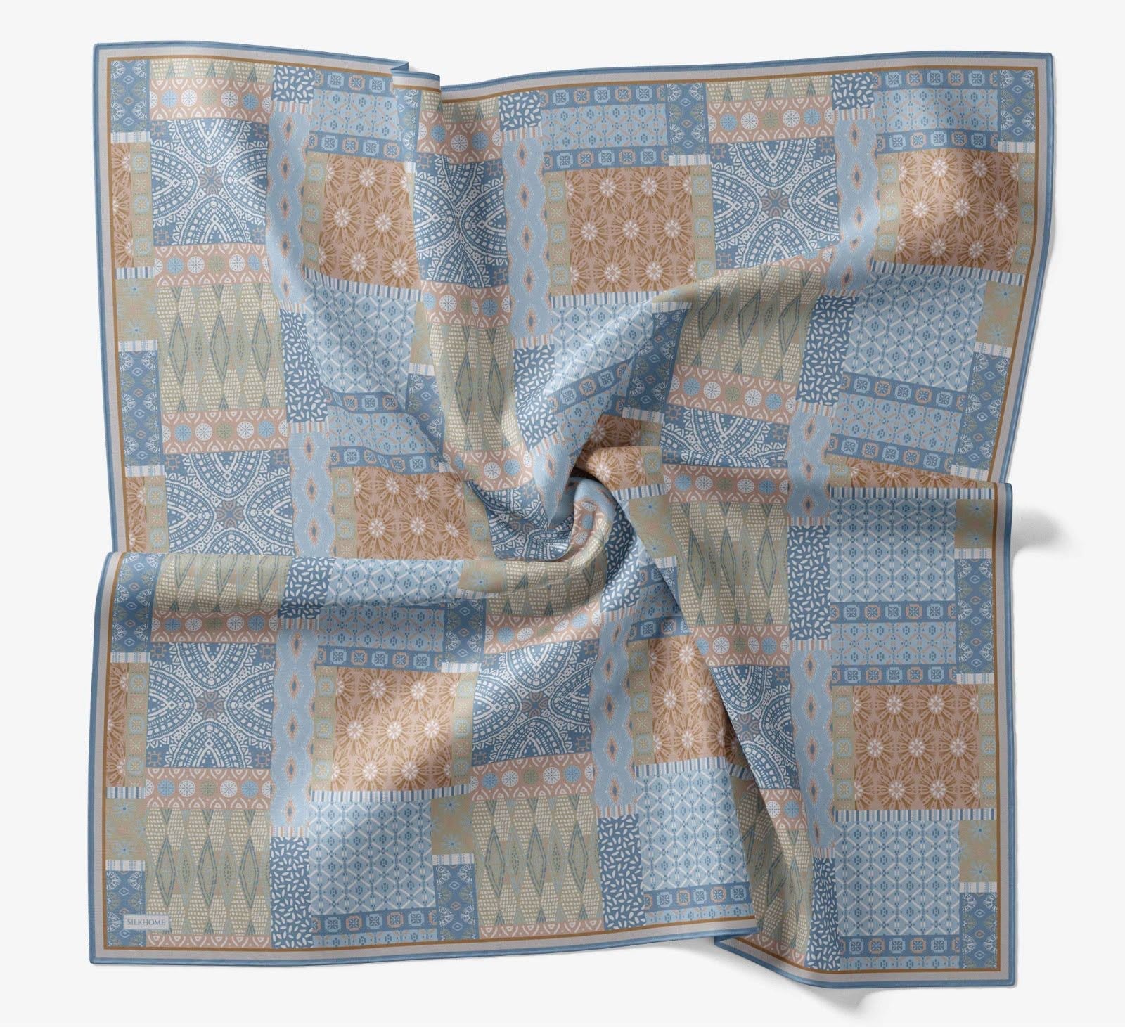Silk Home Soft Eşarp IST İndigo - Bej Etnik Desen