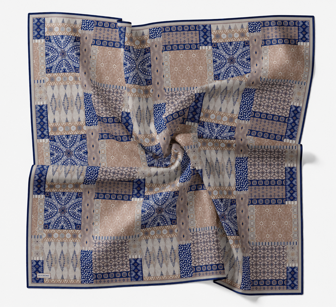 Silk Home Soft Eşarp IST Lacivert - Vizon Etnik Desen