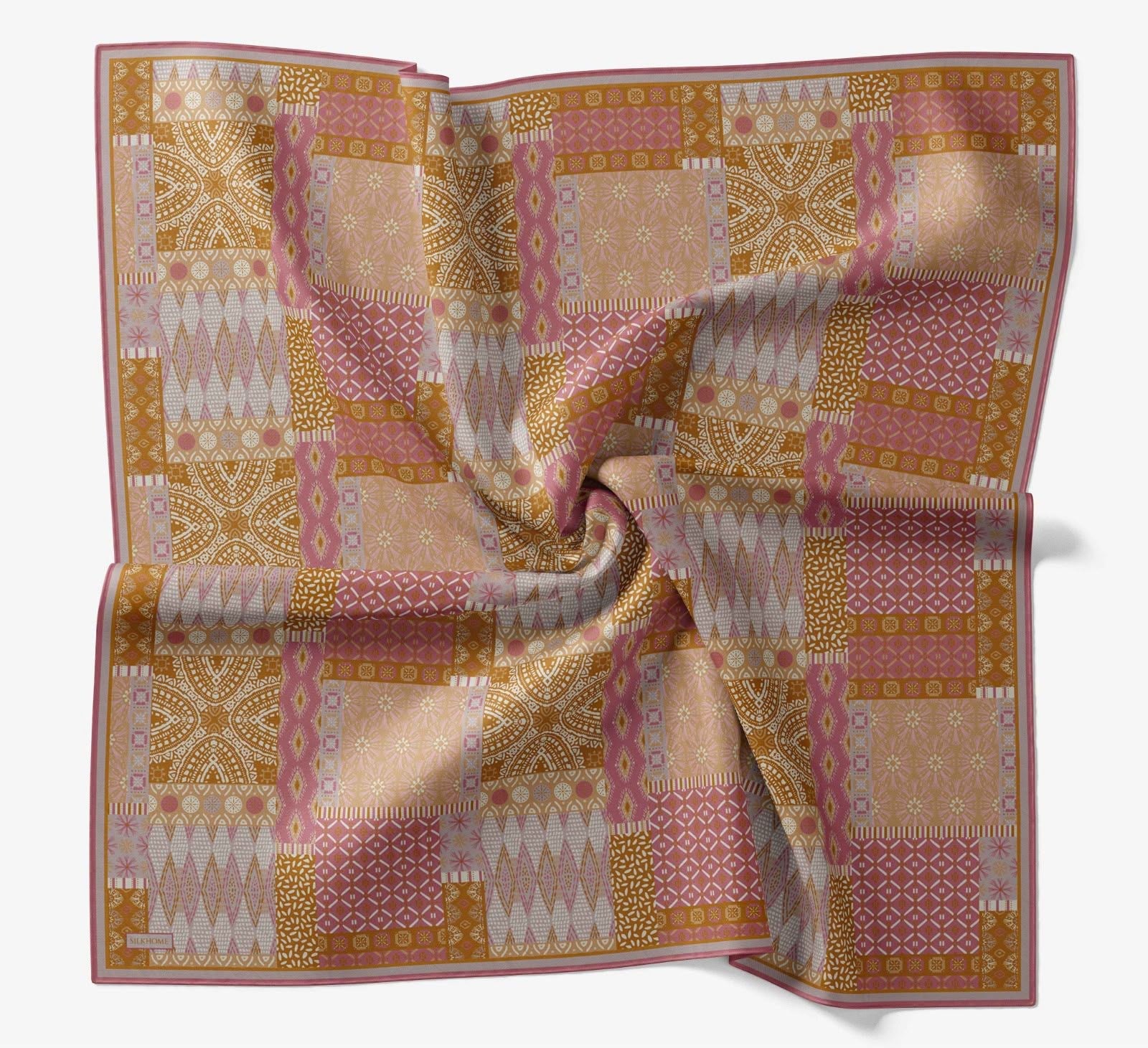 Silk Home Soft Eşarp IST Pembe - Sarı Etnik Desen