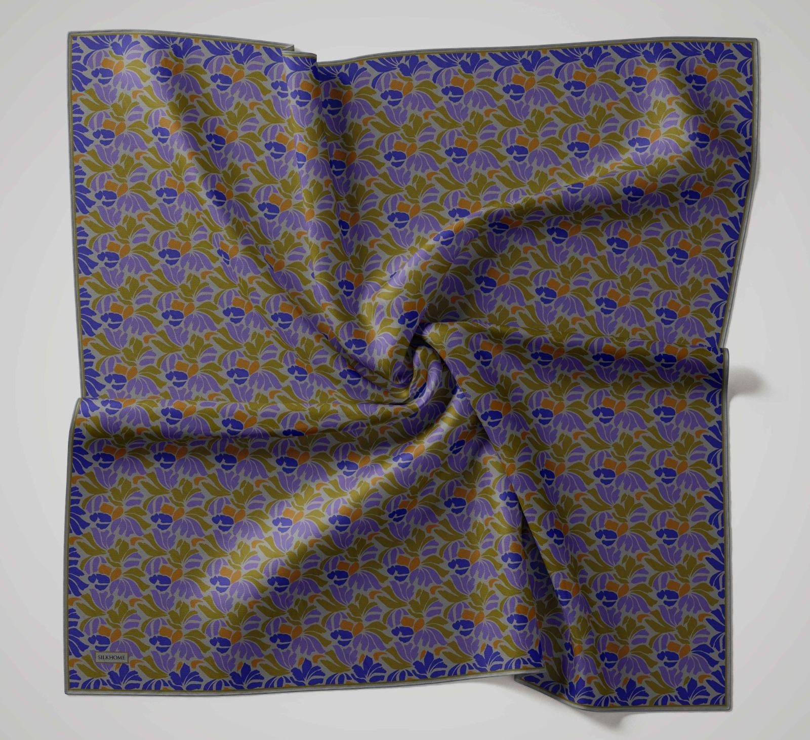 Silk Home Soft Eşarp IST Yağ yeşili- Turuncu Soyut Desen