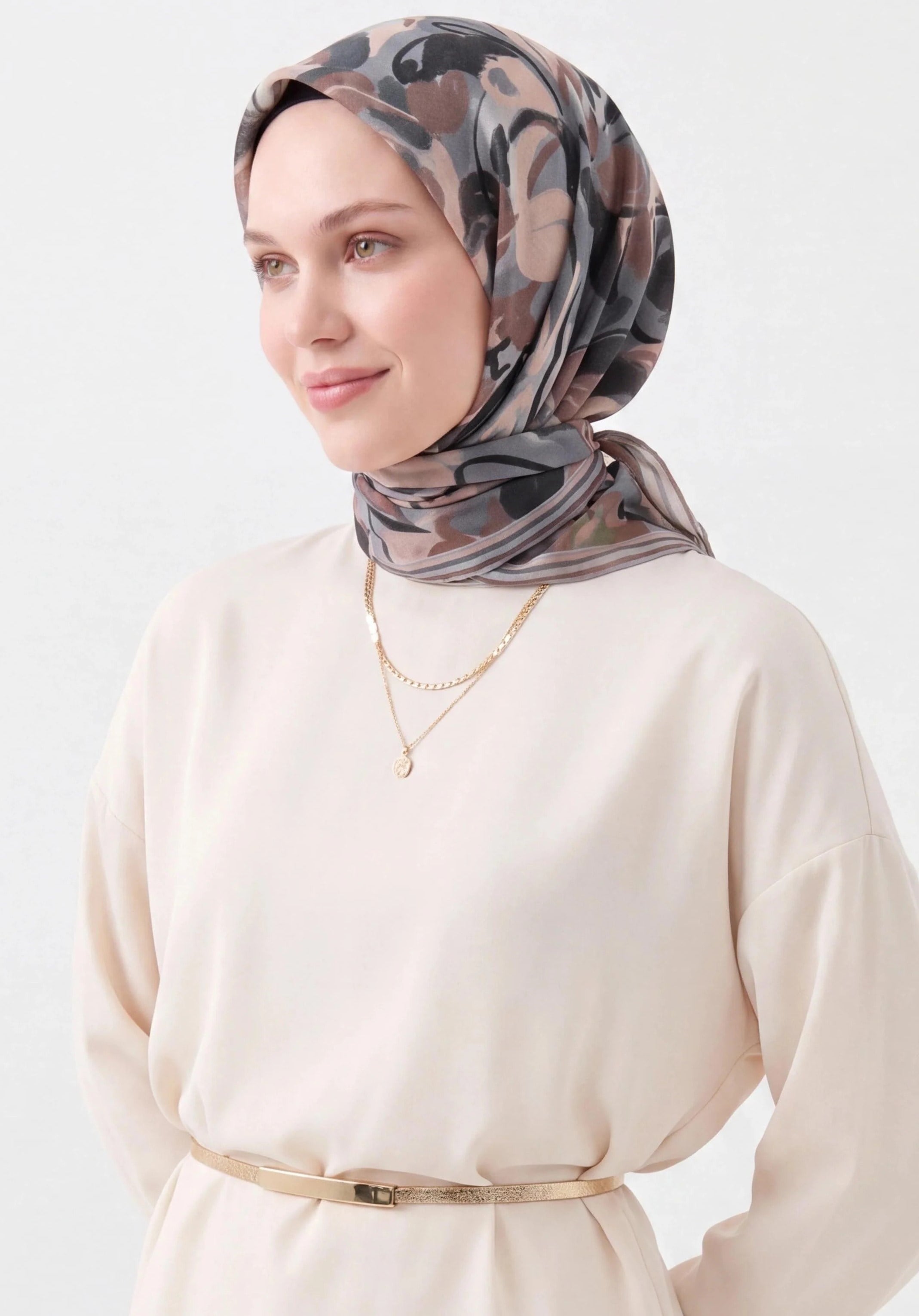 Silk Home Soft Eşarp Soyut Desenli Füme Antrasit