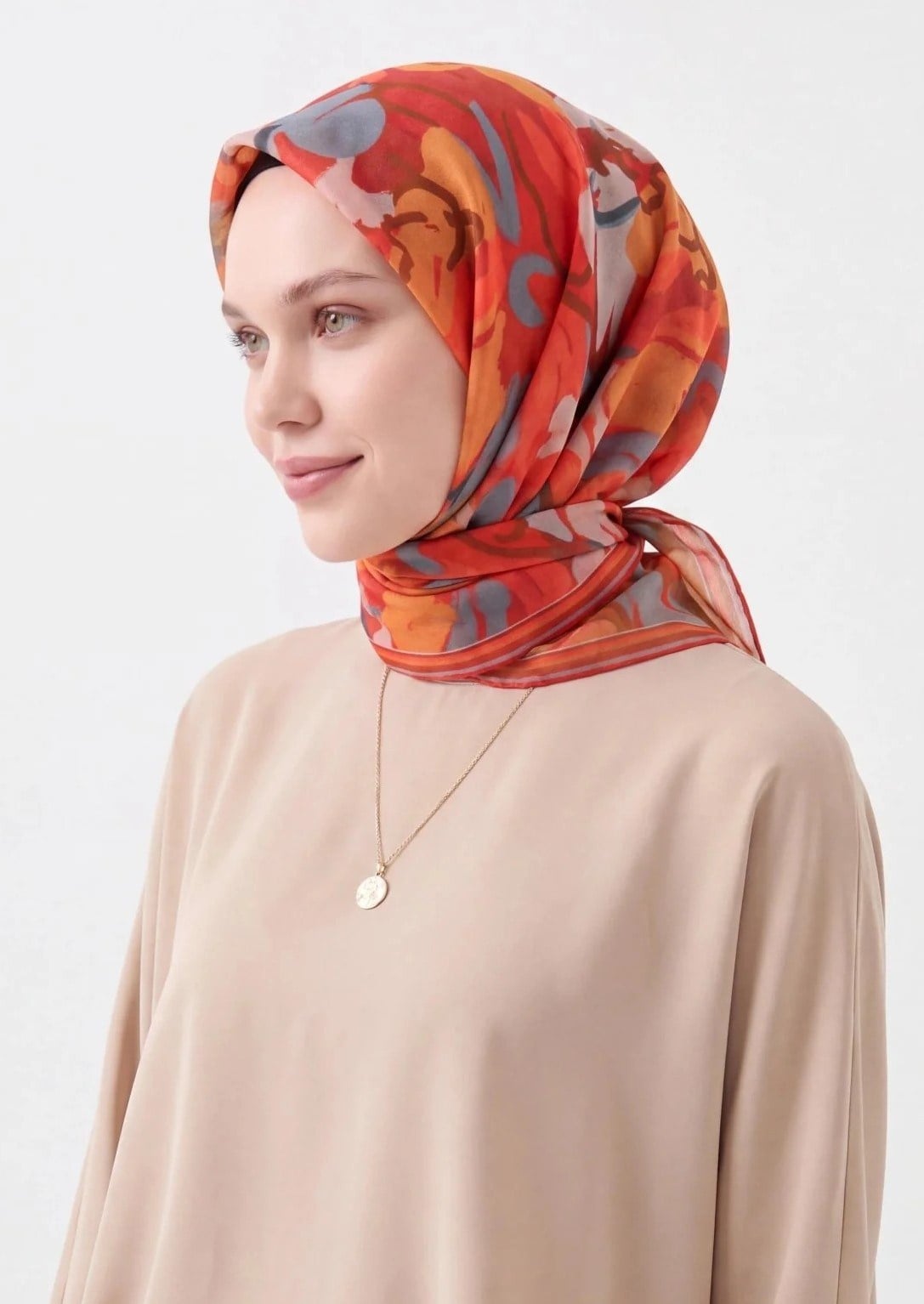 Silk Home Soft Eşarp Soyut Desenli Kırmızı Gri