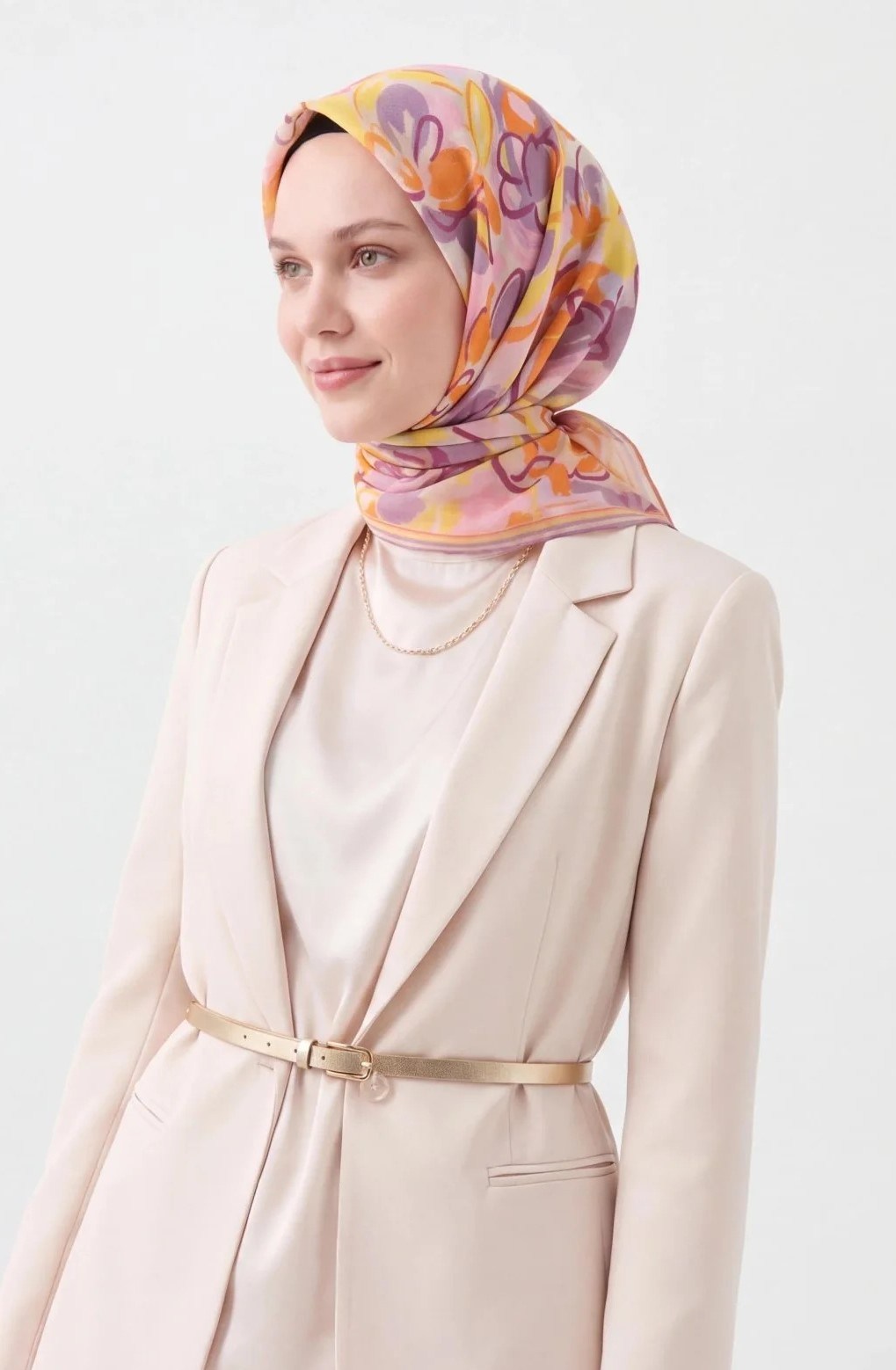 Silk Home Soft Eşarp Soyut Desenli Lila Turuncu