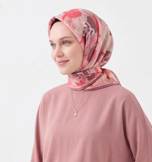 Silk Home Soft Eşarp Soyut Desenli Pembe Ekru