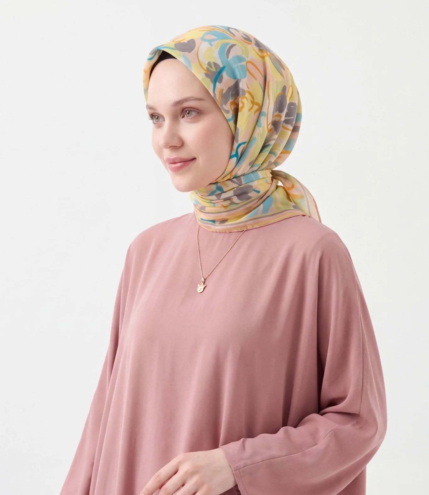 Silk Home Soft Eşarp Soyut Desenli Somon Sarı