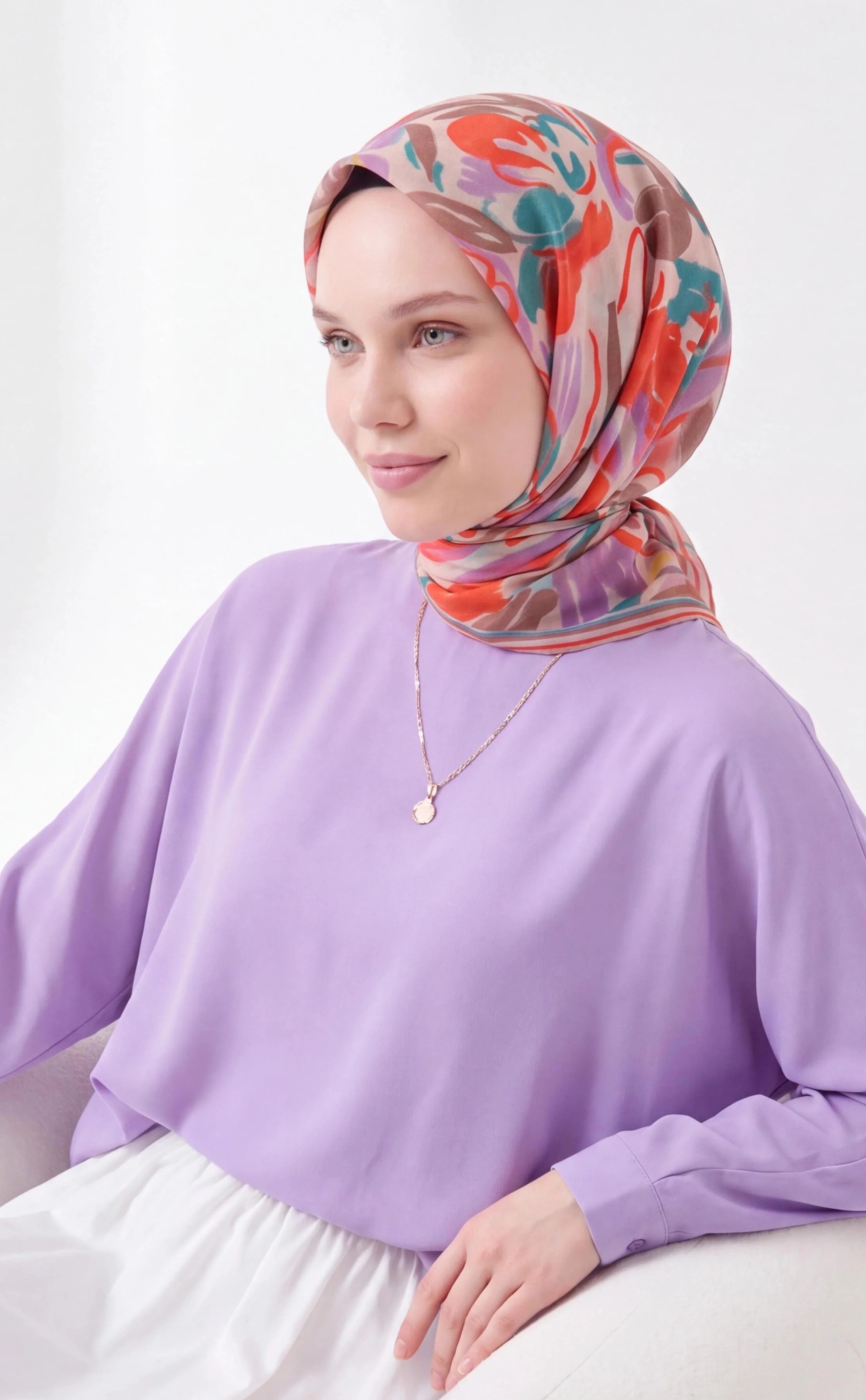 Silk Home Soft Eşarp Soyut Desenli  Turkuaz Mercan