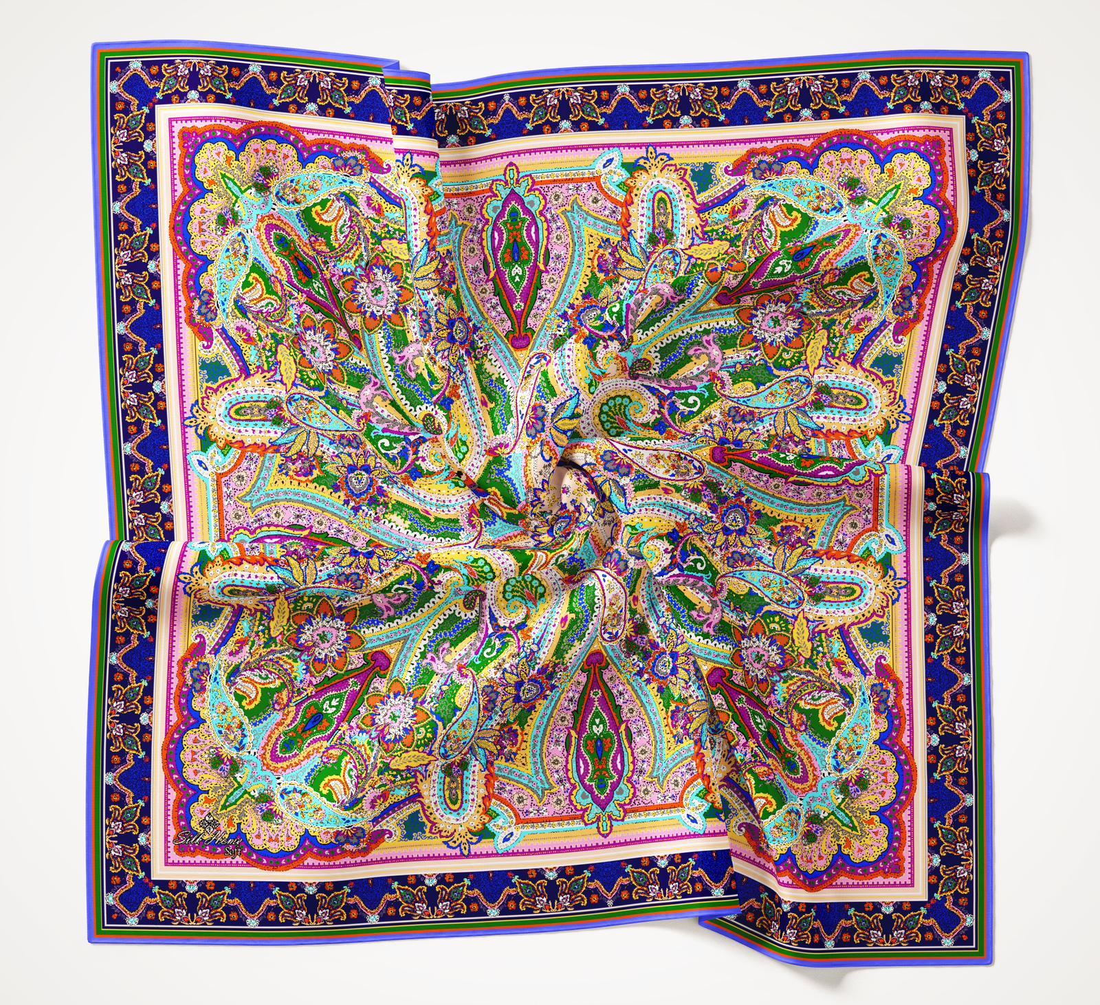 Silk Home Soft Patlıcan Moru-Yeşil Etnik Desenli Soft Eşarp 2002-22