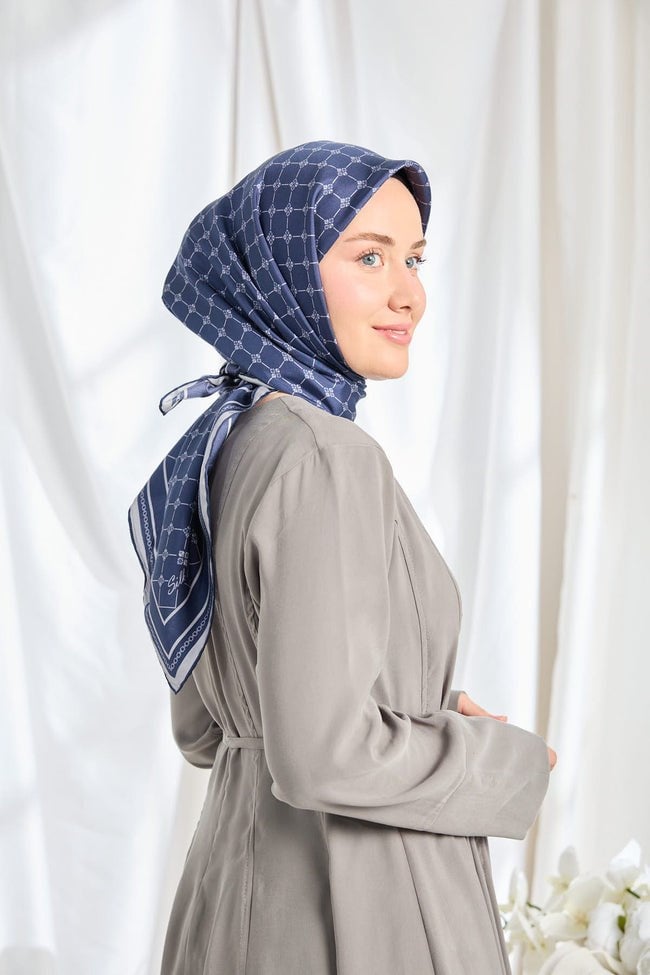 Silk Home Tiviil İpek Eşarp Monogram Koyu Lacivert