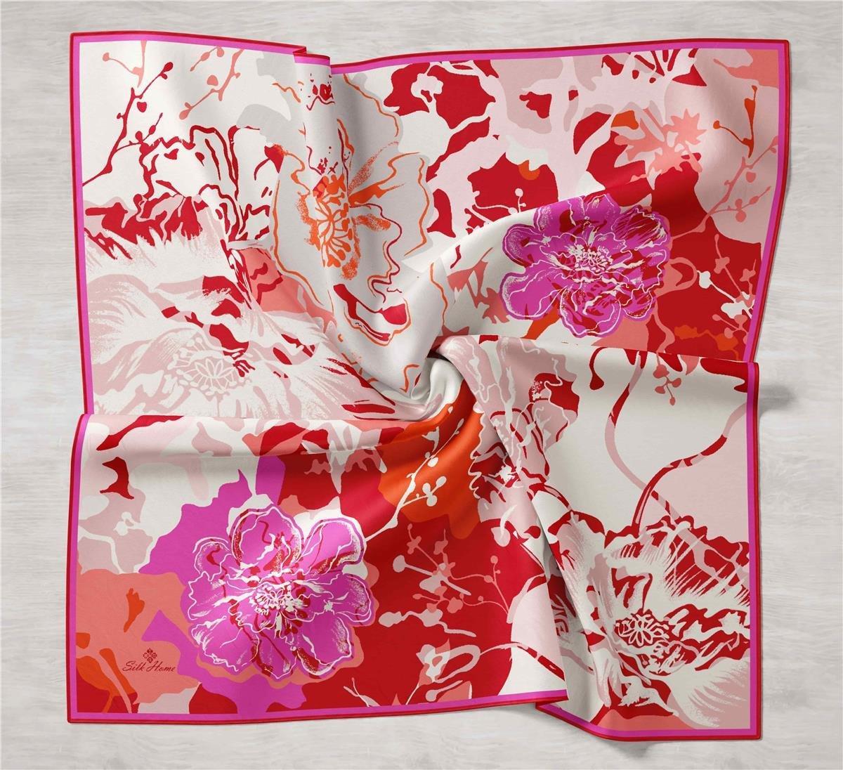 Silk Home Tivil İpek Eşarp 11437-11 Pembe Karışık Desen