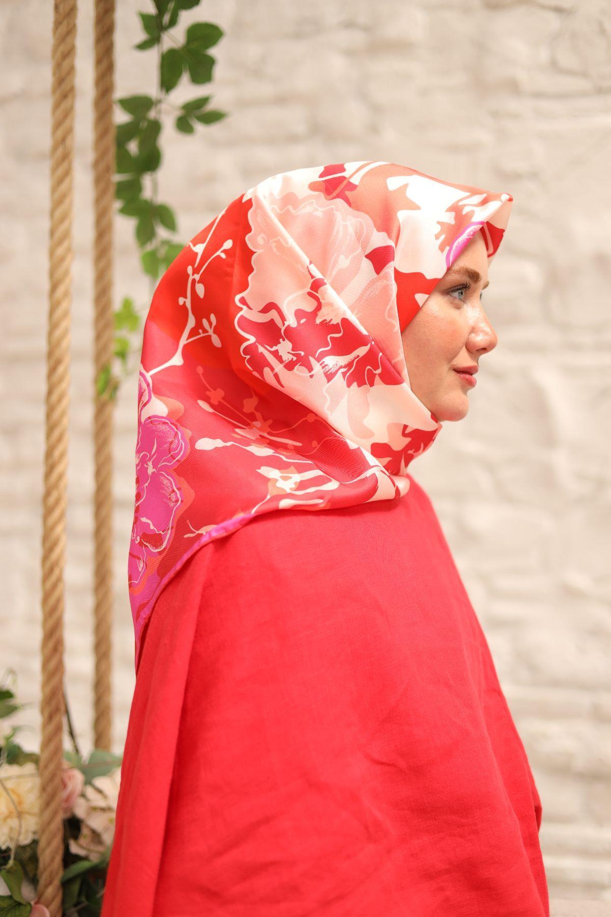 Silk Home Tivil İpek Eşarp 11437-11 Pembe Karışık Desen