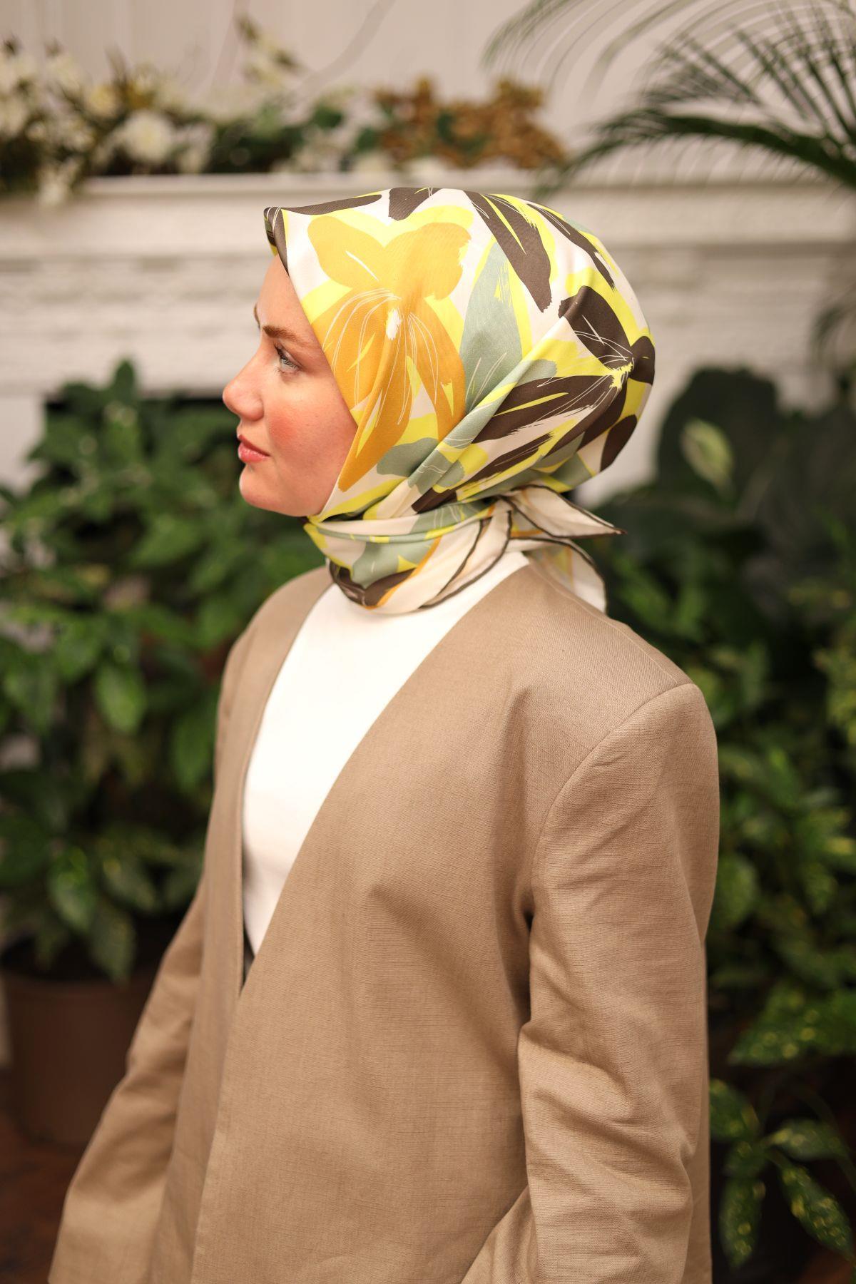 Silk Home Tivil İpek Eşarp 11439-29 Yeşil Karışık Desen