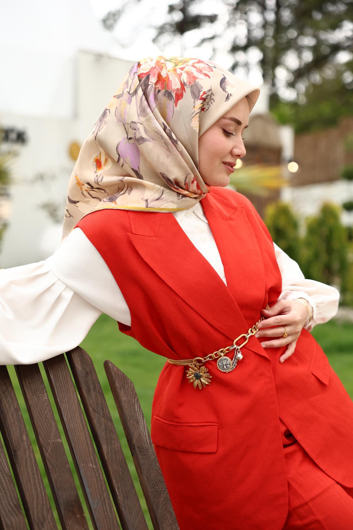 Silk Home Tivil İpek Eşarp 11467-35 Vizon Karışık Desen
