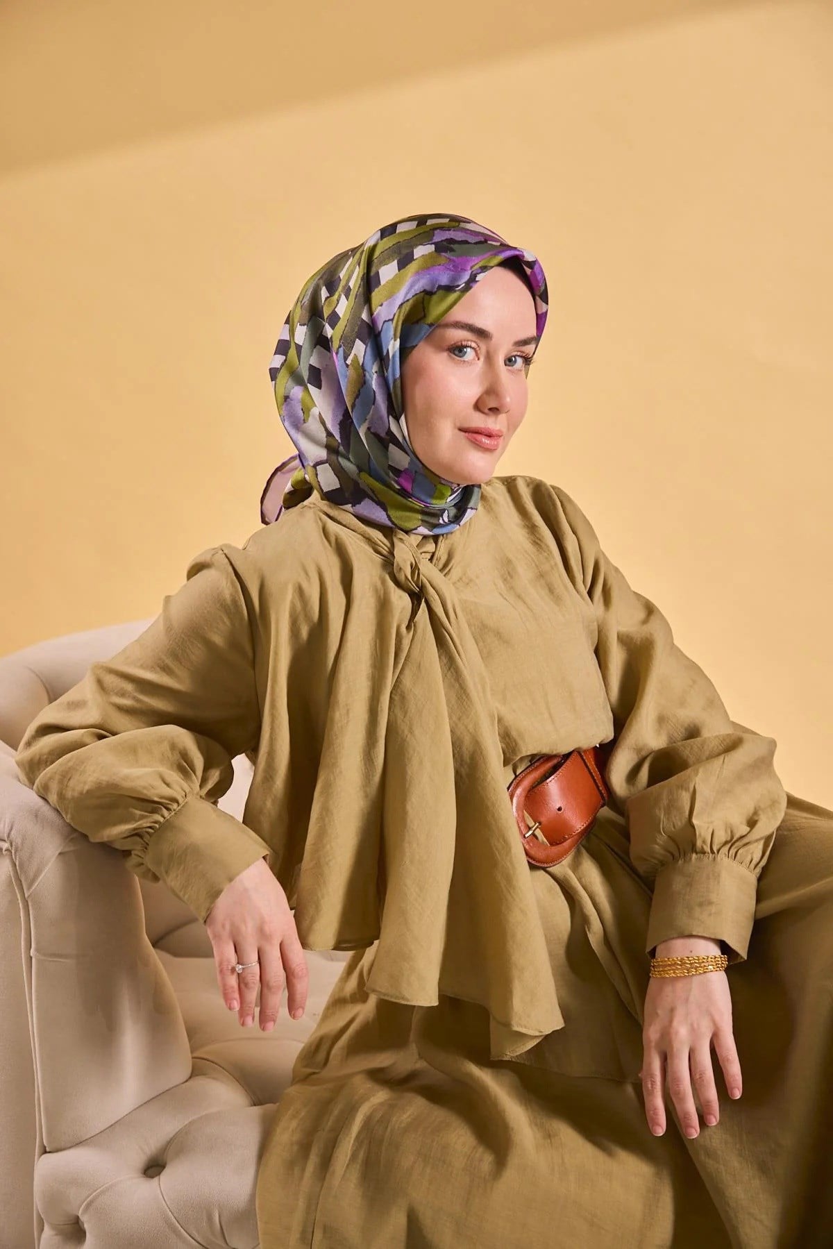 Silk Home Tivil İpek Eşarp 11525 - 08 Mor Geometrik Desen 