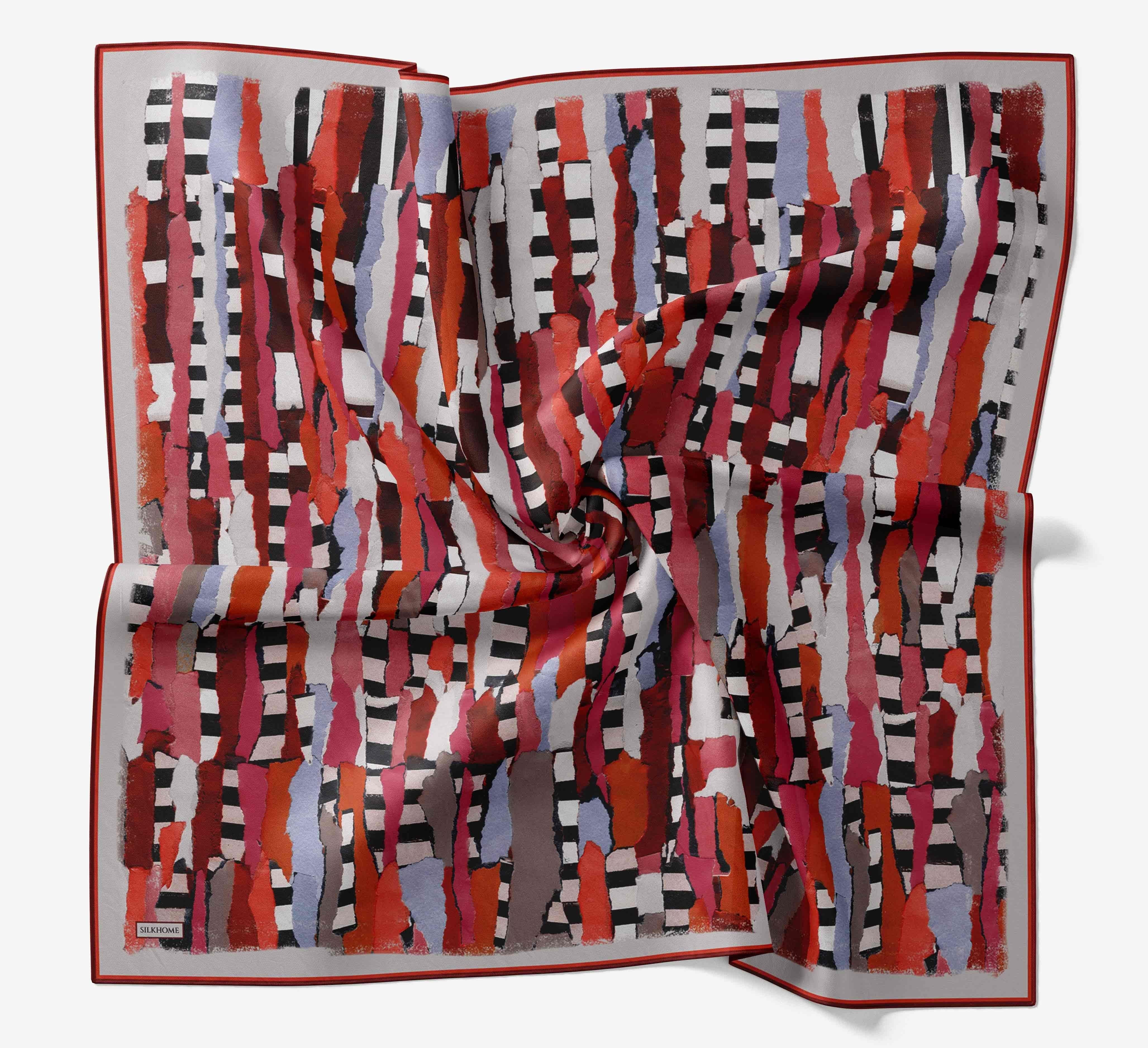 Silk Home Tivil İpek Eşarp 11525 - 21 Kırmızı Geometrik Desen 
