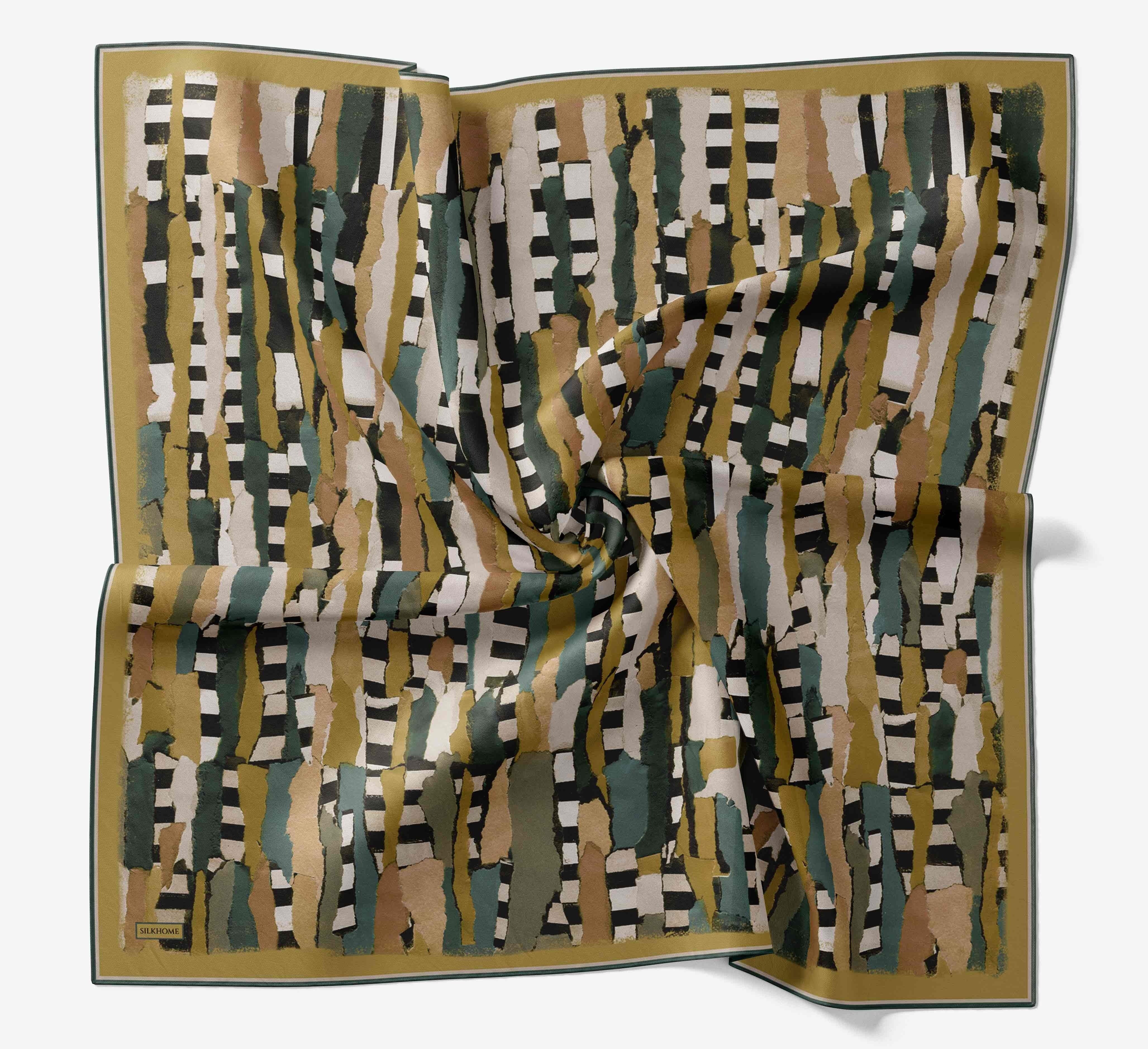Silk Home Tivil İpek Eşarp 11525 - 27 Yağ Yeşili Geometrik Desen 