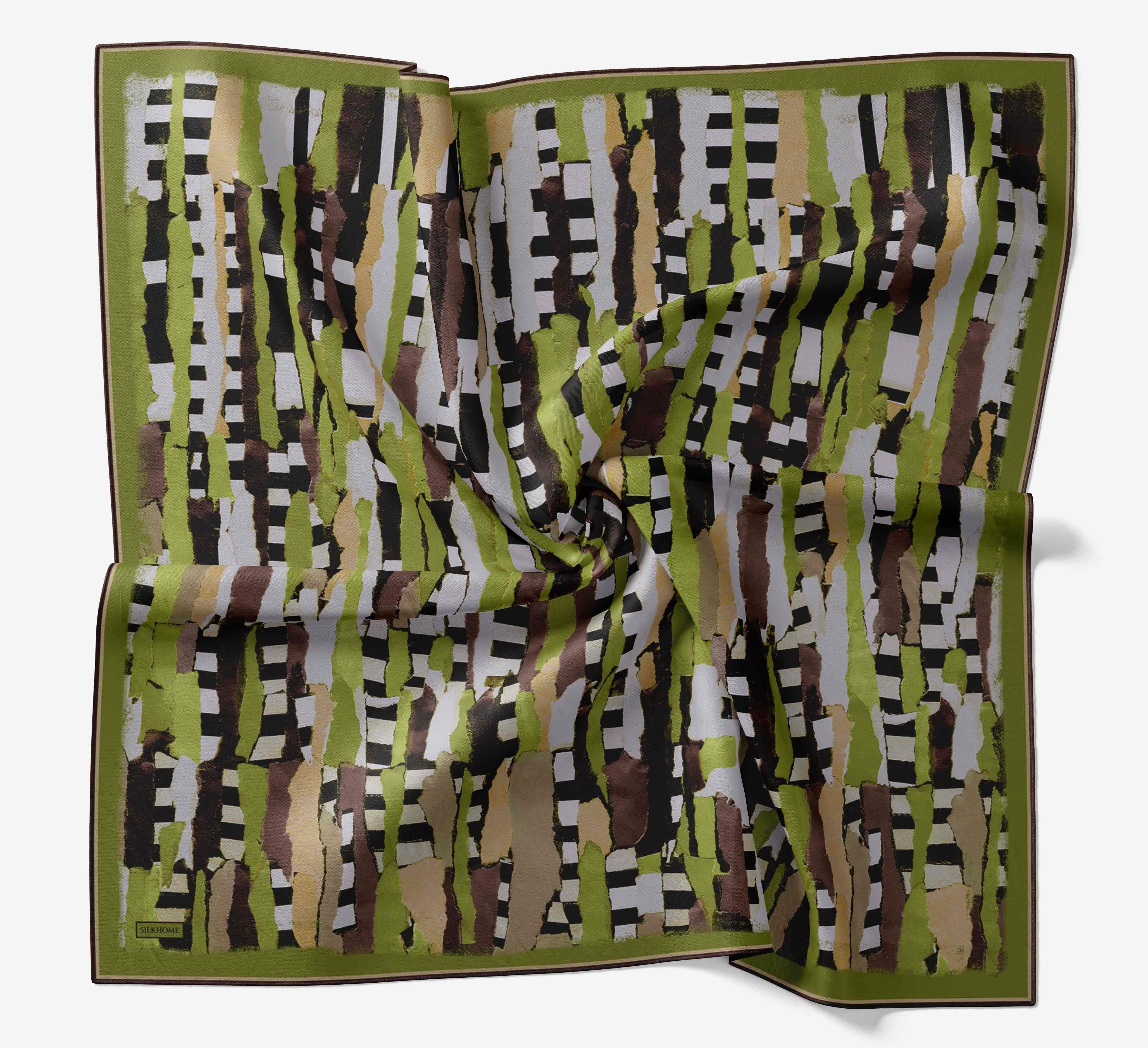 Silk Home Tivil İpek Eşarp 11525 - 28 Fıstık Yeşili Geometrik Desen 