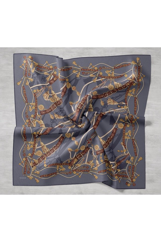 Silk Home Tivil İpek Eşarp 11530 - 04 Antrasit - Gold  Kemer Desen